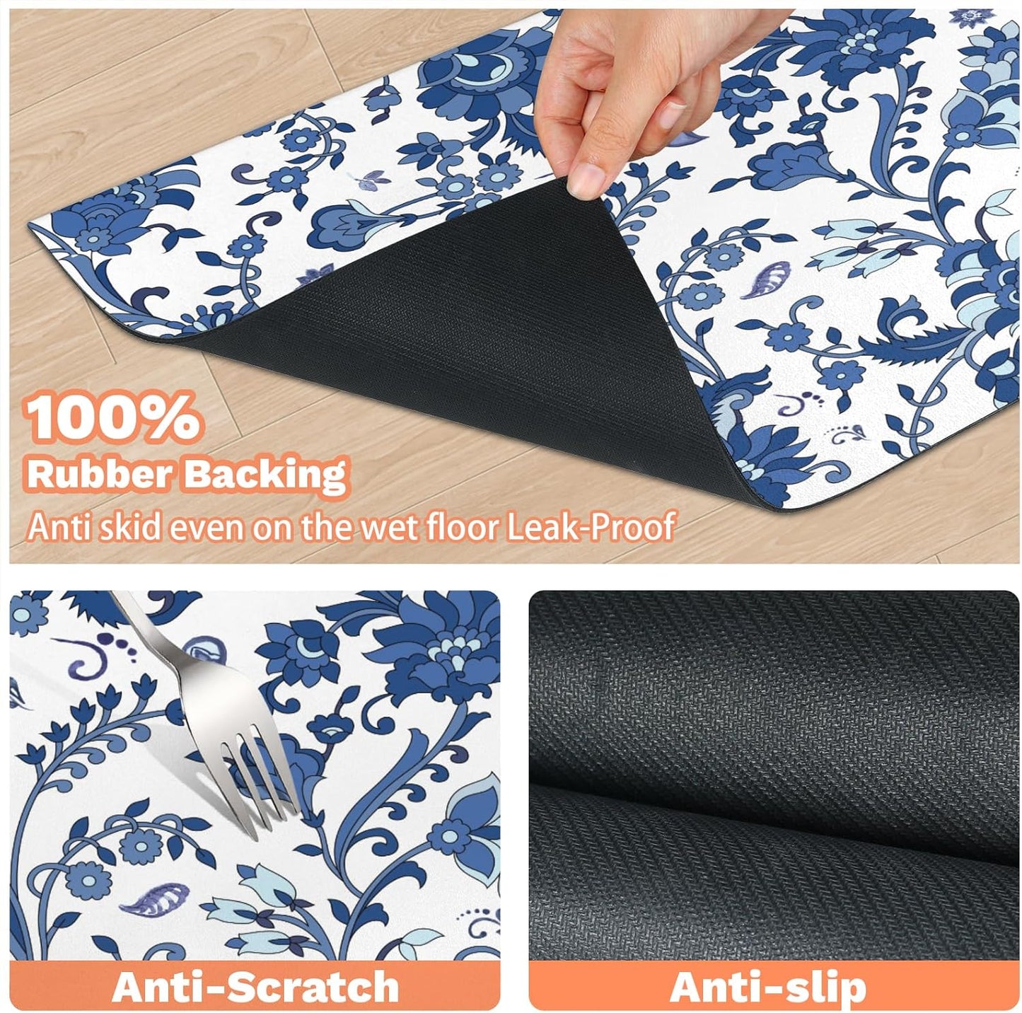 Pet Dog Food Mat Large - Absorbent Non-Slip Placemat for Dog Bowl,Cat Feding Mats for Floors,Dishmat for Food and Water,12"x20"(Vintage Flower)