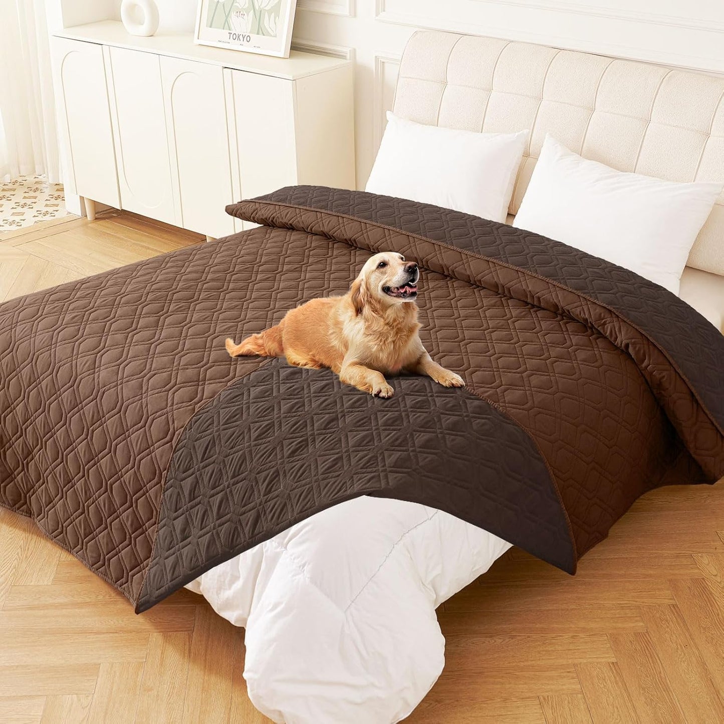 hyha Waterproof Dog Bed Blanket, Soft Pet Blankets, Waterproof Couch Cover for Dogs, Reversible Sofa Covers Washable for Furniture (82x102 Inch, Chocolate/Brown)