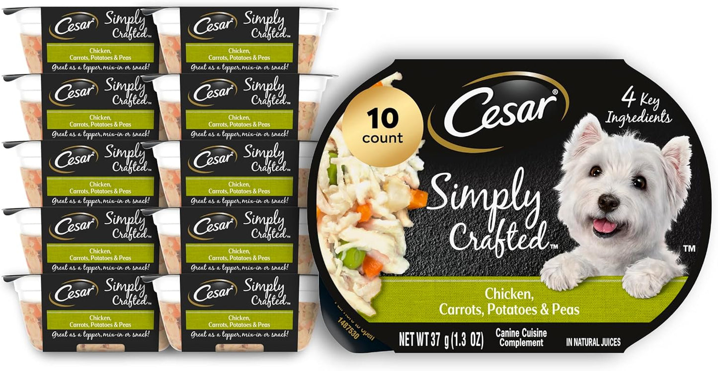 Cesar Simply Crafted Adult Wet Dog Food Meal Topper, Chicken, Carrots, Potatoes & Peas, 1.3oz. (10 Count, Pack of 1)