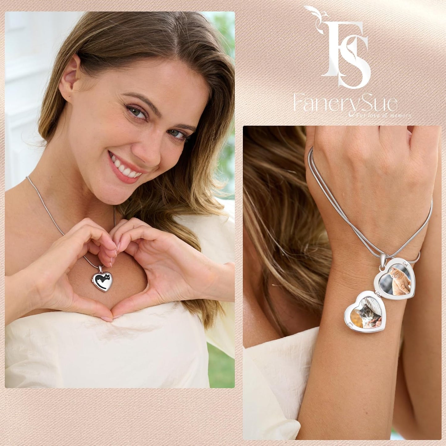 Fanery Sue Personalized Customized Pet Locket Necklace, Heart Lockets Picture Necklaces Dog Memorial Gifts Cat Sympathy for Women Men