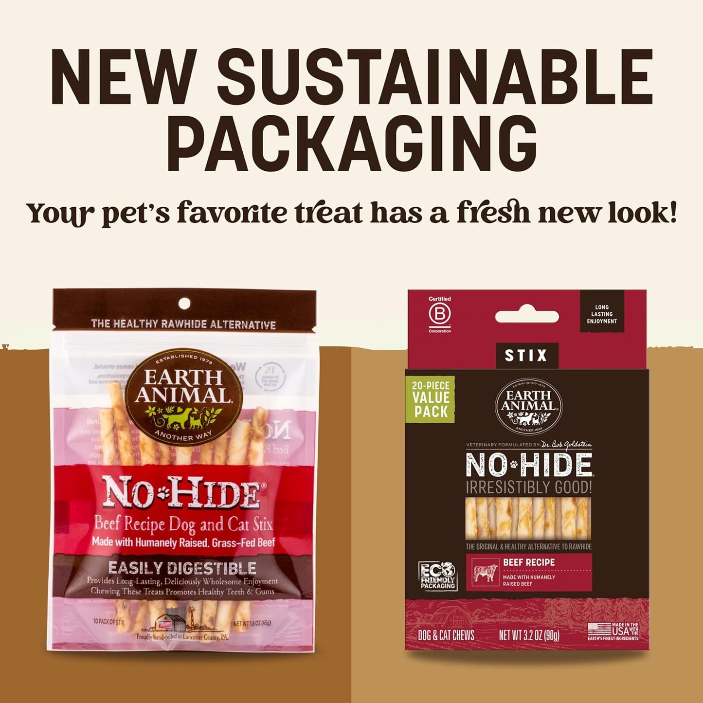 Earth Animal No-Hide Stix Beef Recipe Natural Rawhide Alternative Dog & Cat Chews - 80 Count Extra Value Pack