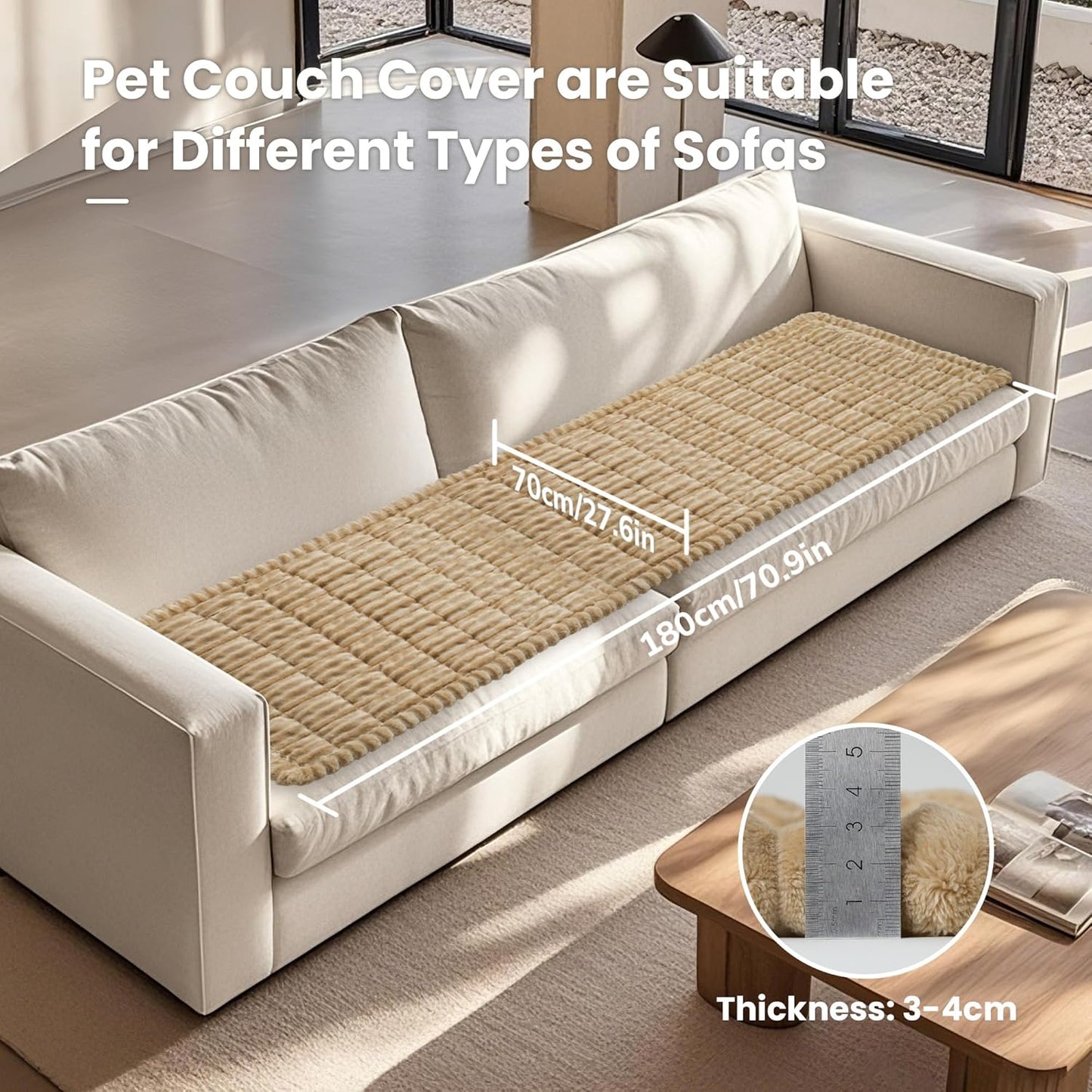 Couch Cover for Dogs Washable, Durable Dog Couch Cover Protector, Fuzzy Pet Couch Covers for Sofa, Non Slip Pet Sofa Covers for Dogs, Soft Dog Slipcover for Couch, Light Brown, 27.6" x 70.9"