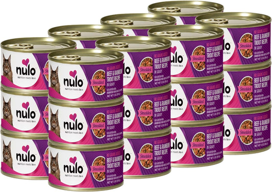 Nulo Beef & Rainbow Trout Grain-Free Shredded Wet Canned Cat Food, 3 Ounce (Pack of 24)