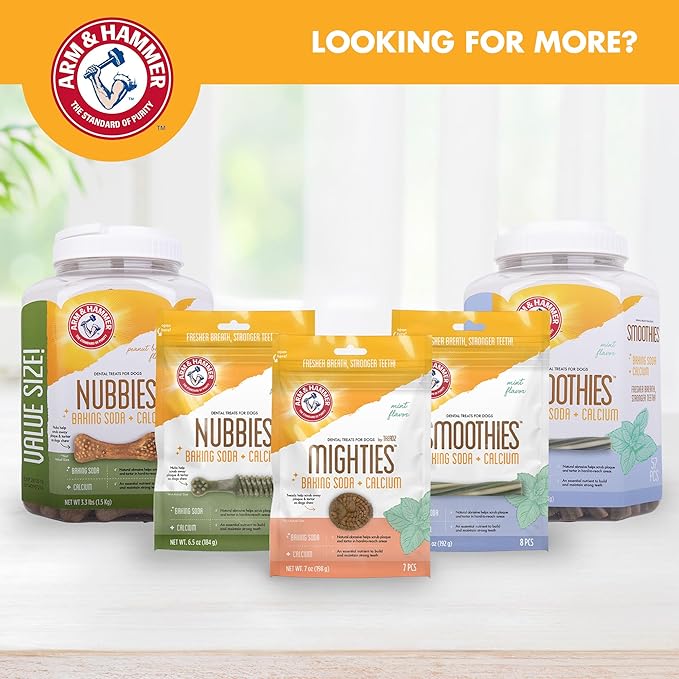 Arm & Hammer for Pets Smoothies Dental Treats for Dogs with Baking Soda and Calcium, Treat Chews Help Fight Bad Breath, Plaque & Tartar, Mint Blueberry & Mint, 8 Pcs