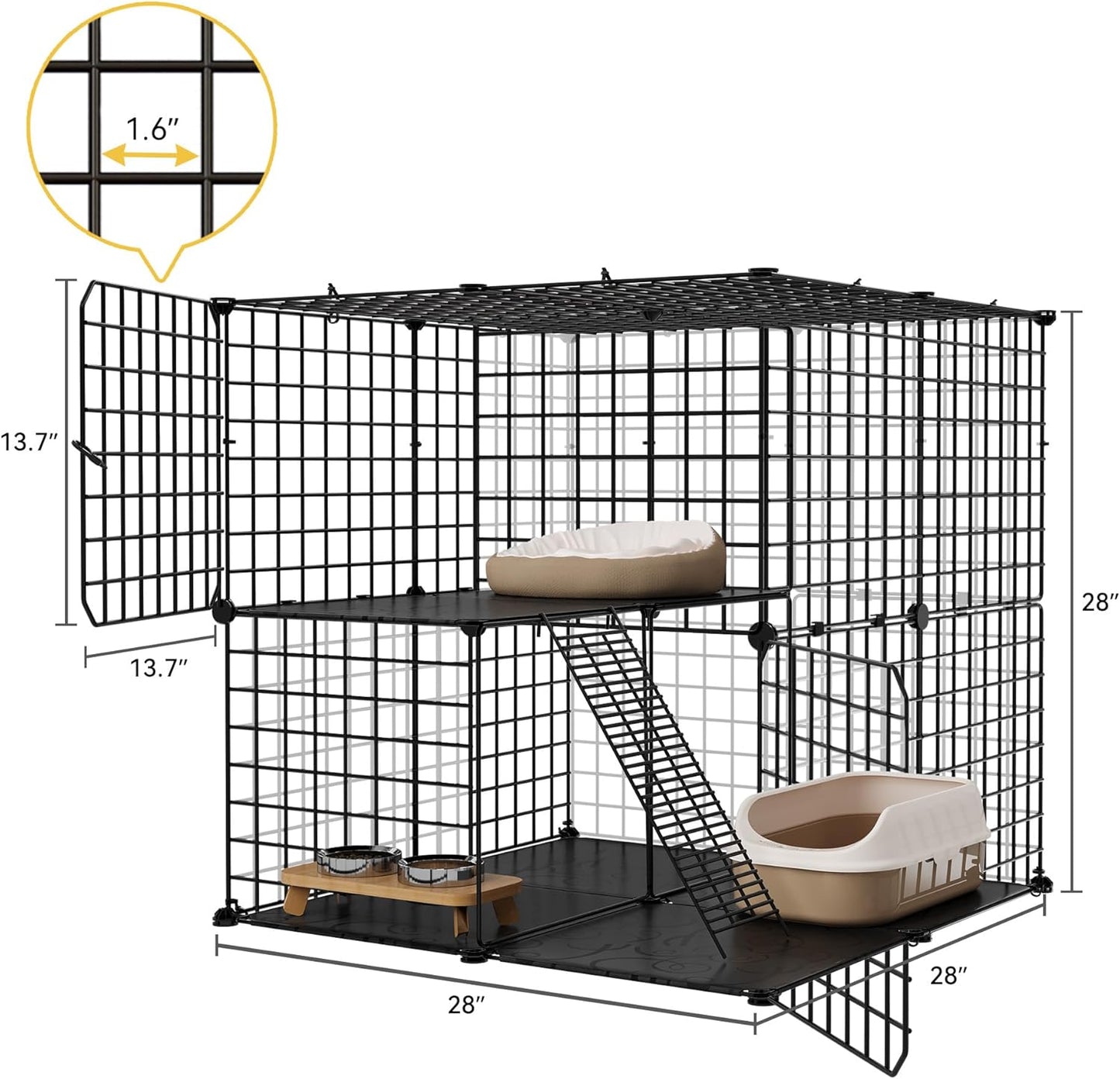 DWVO Cat Enclosure for Kittens, 2-Tier Pet Cage for Small Animals, Kitty Playpen House for Indoor Outdoor Black