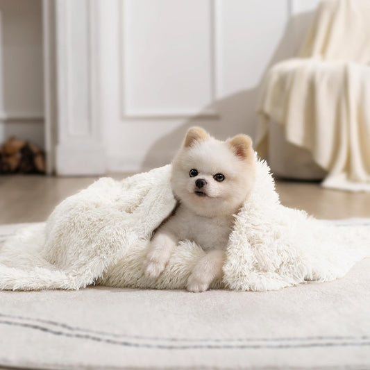 gogobunny Waterproof Dog Blanket for Large Dogs, Cats, Puppy, Reversible Faux Fur Pet Throw Blanket, Washable, Calming Furniture Protection for Sofa Bed (25x35 Inch (Pack of 1), Cream)