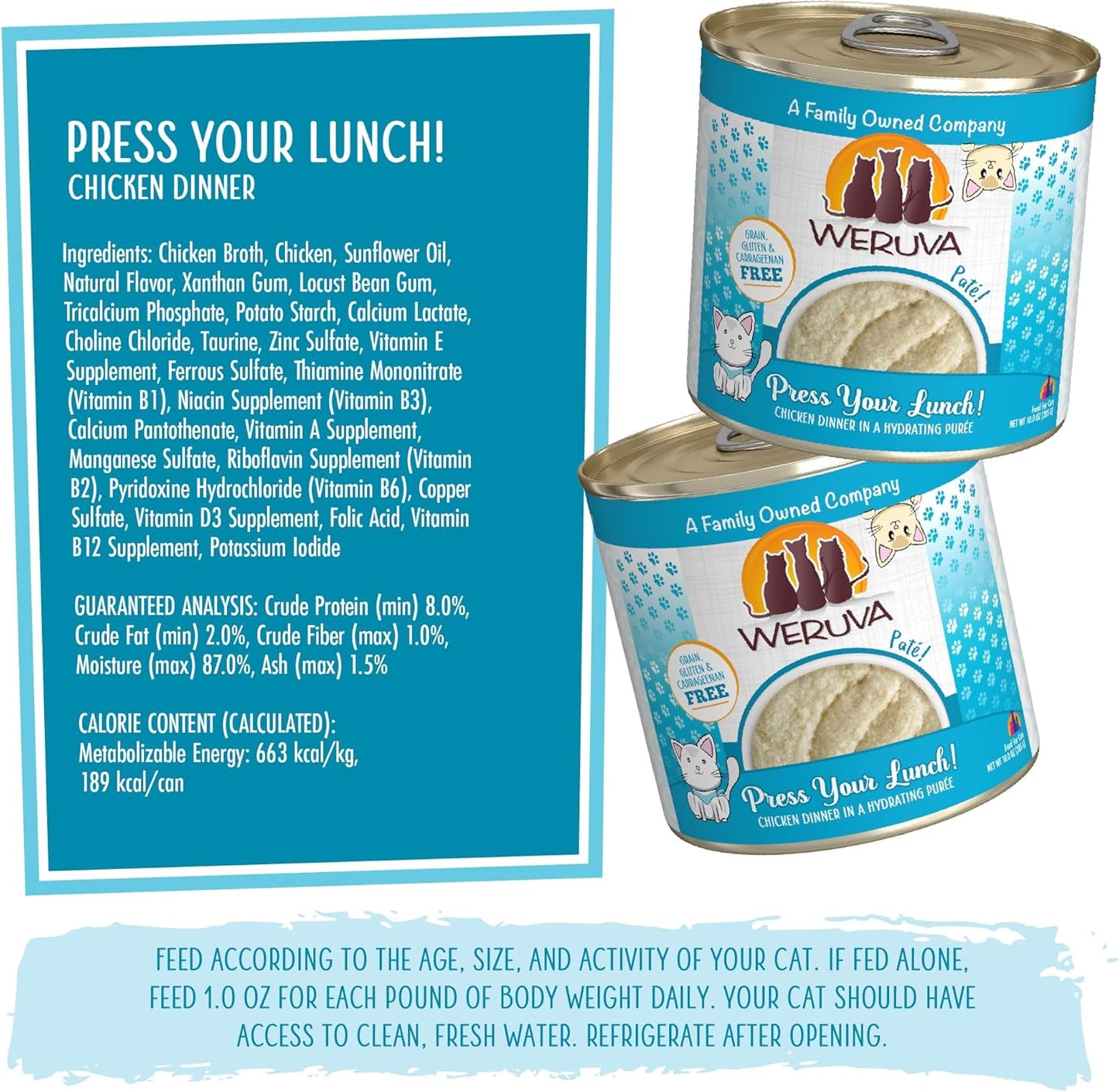 Weruva Wet Cat Food, Press Your Lunch with Chicken Pate, 10oz Can, Pack of 12