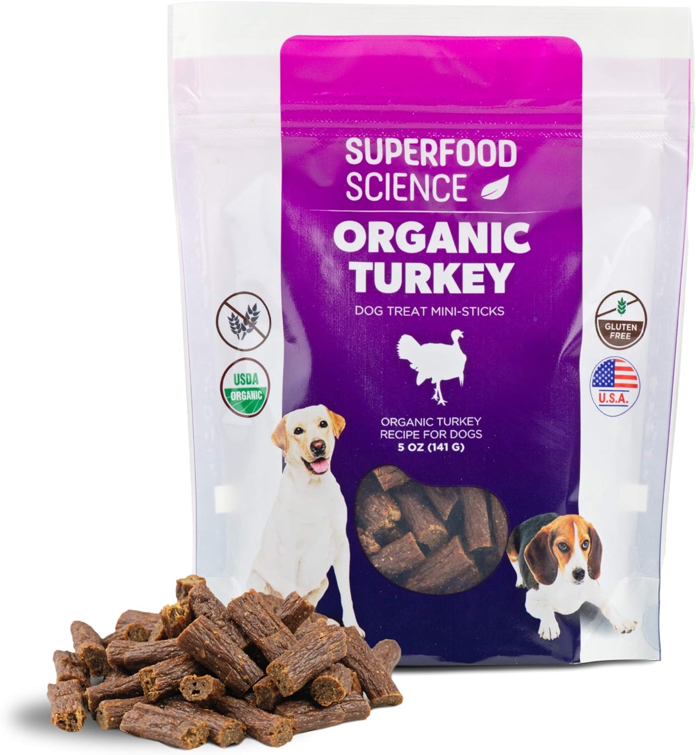 Organic Dog Treats for Small, Medium & Large Dogs – All-Natural Turkey Training Treats for Puppies & Adult Dogs, Grain-Free, Hypoallergenic, Healthy, Low-Calorie, Semi-Soft Chews, Made in USA, 5 oz
