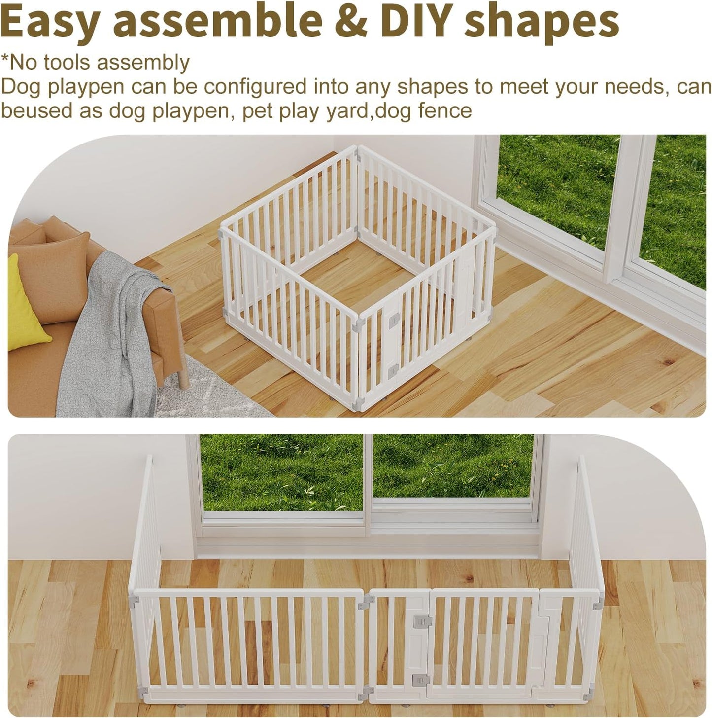 Pet Playpen with Door Dog Playpen Foldable Puppy Playpen for Puppies and Small Dogs 4-Panels Easy Assemble Easy Storing for Indoor and Outdoor, Garden Fence, Garden Border Fence (4 Panels)