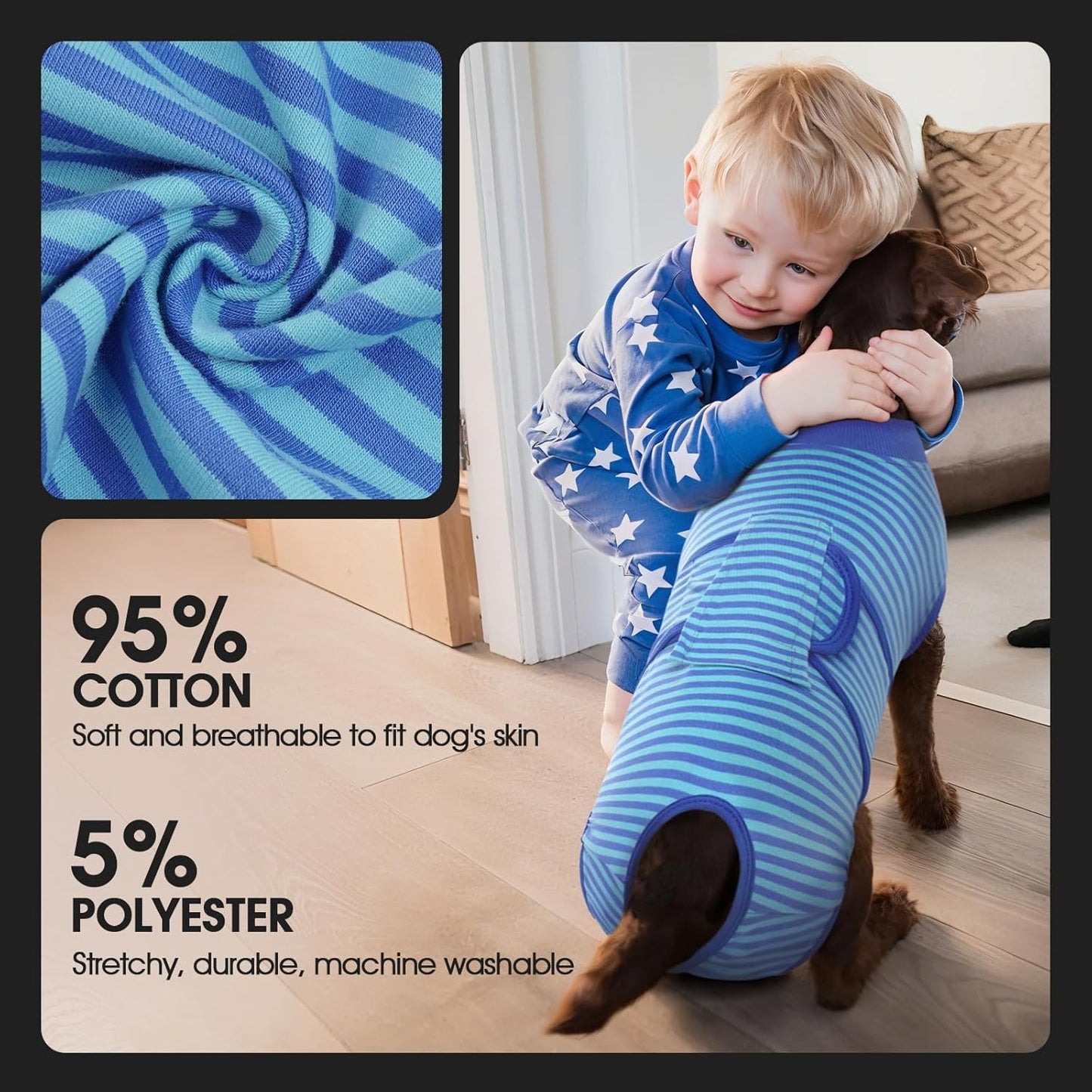 FUAMEY Recovery Suit for Dogs After Surgery,Soft Breathable Dog Bodysuit E-Collar & Cone Alternative Surgical Suit,Male Female Dog Neuter Spay Suits Anti Licking Wounds Onesie Navy Blue Strips M