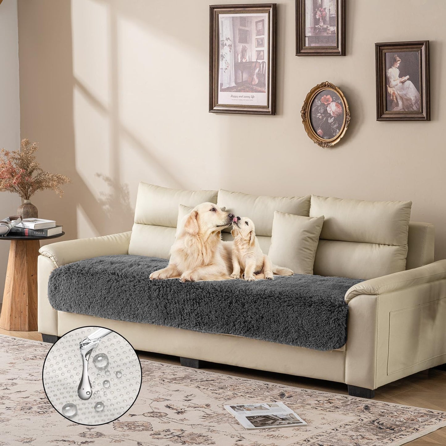 Dogs/Cats Bed Mats, Dog Pad Washable Removable Couch Cover with Anti-Slip Back, Plush Long Fur Mat, Perfect for Small, Medium and Large Dogs.(Dark Gray, 30"x53")