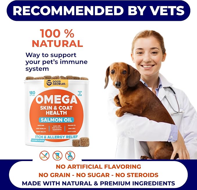Omega 3 Alaskan Fish Oil Treats for Dogs 540 Ct - Dry&Itchy Skin Relief + Allergy Support - EPA&DHA Fatty Acids - Natural Salmon Oil Chews, Hip&Joint Support - Chicken - Salmon Flavor - Made in USA