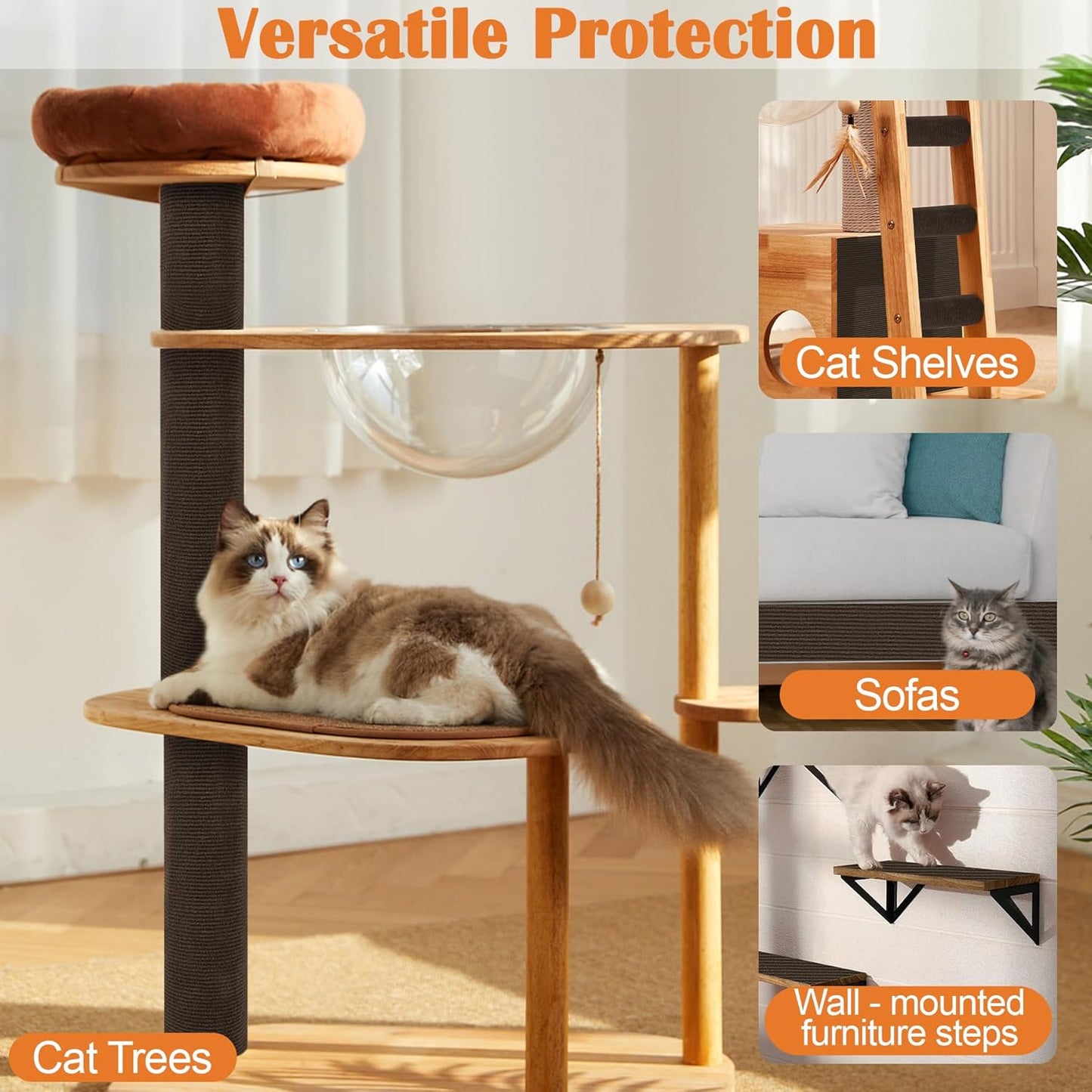 Cat Scratch Furniture Protector - 158" x 13.8" Trimmable Self-Adhesive Cats Claws Scratch Pads, DIY Cat Climbing Couch Protector for Scratch Post Cat Tree Replacement Indoor (Brown)