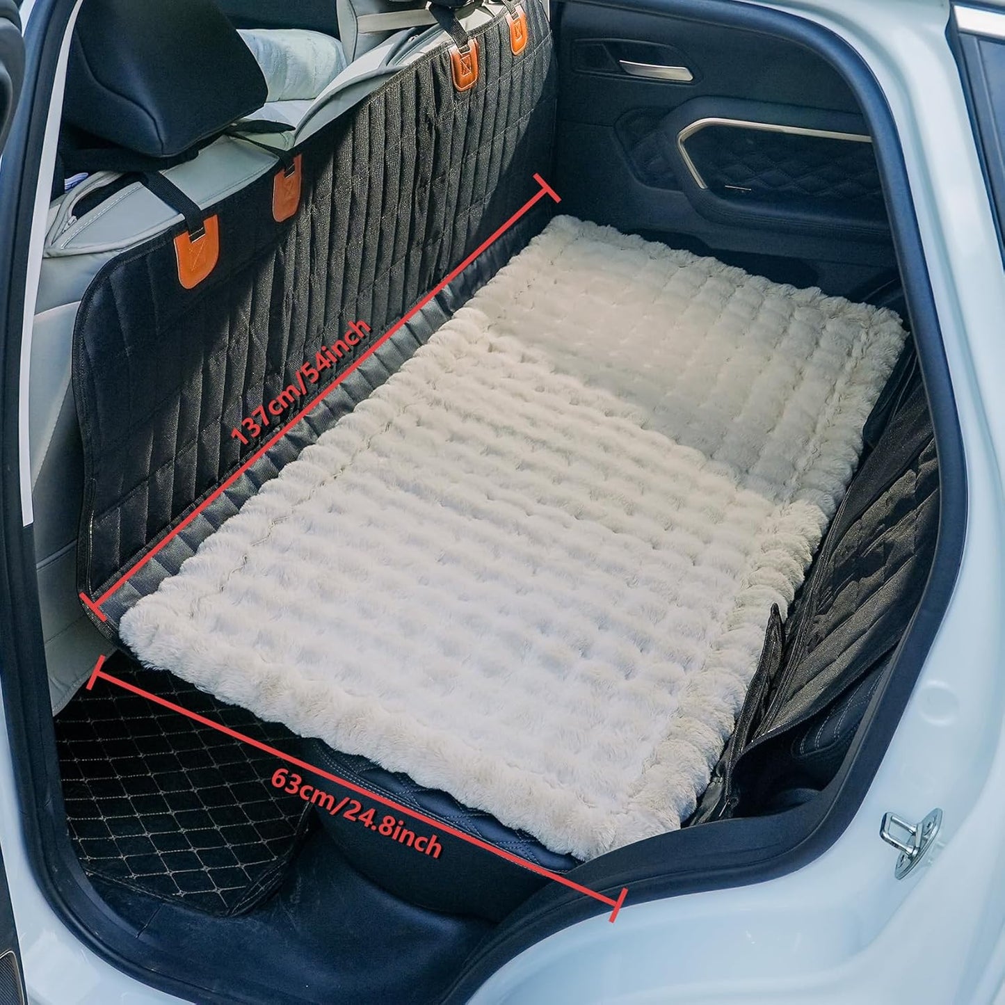 Dog Car Seat Cover for Back Seat, Plush Dog Bed Mat for Car, Fit for Backseat Extenders, Travel Pet Mat, Nonslip Soft Pet Pad for Cars Trucks and SUVs (Khaki, 24.8x54 inch)