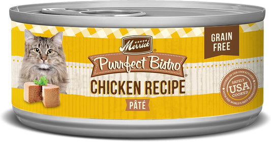 Merrick Purrfect Bistro Grain Free Premium Soft Canned Pate Adult Wet Cat Food, High Protein Chicken Recipe - (Pack of 24) 5.5 oz. Cans