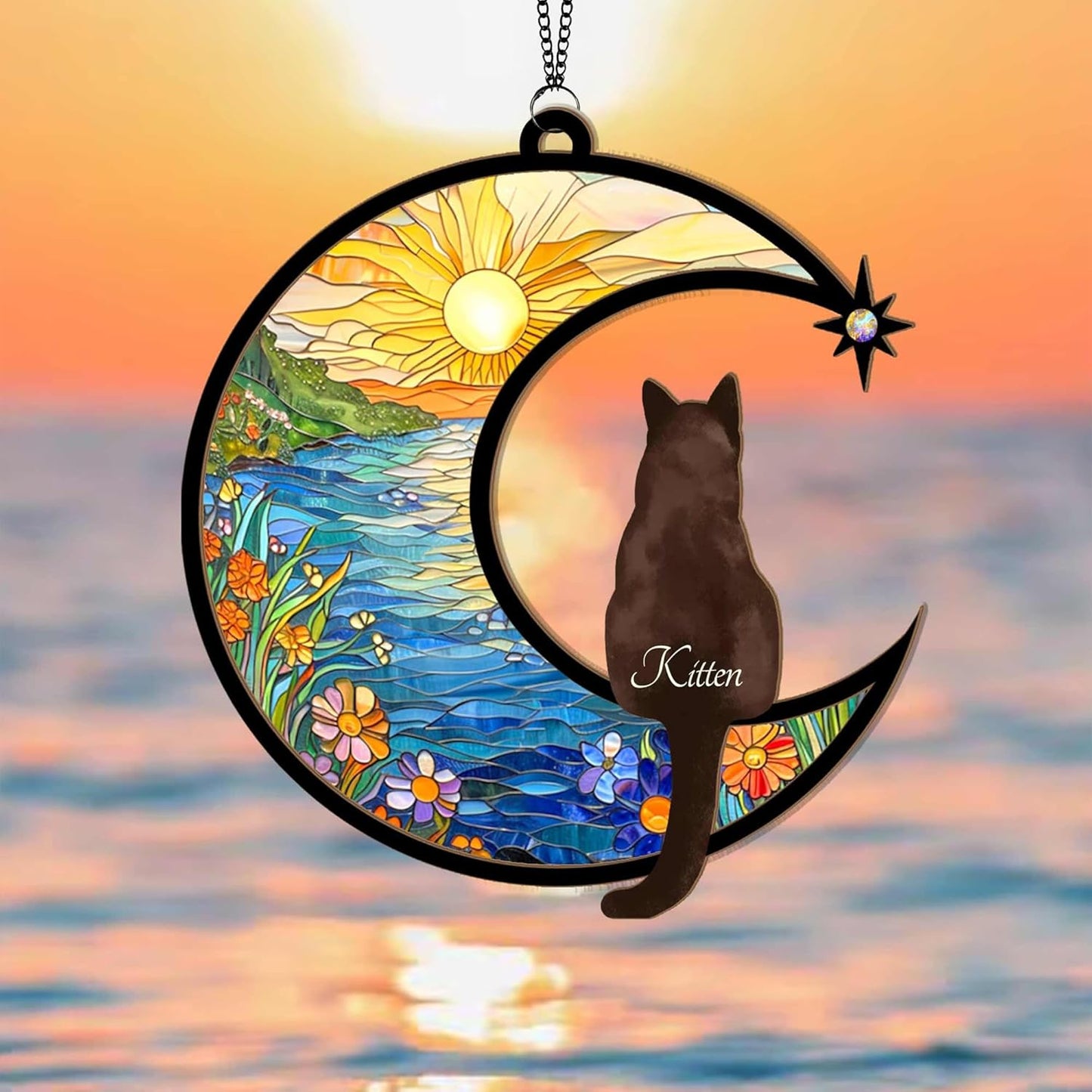 Personalized Cat Memorial Suncatcher – Custom Cat Loss Sympathy Gift, Pet Remembrance Keepsake, Gift for Cat Lovers