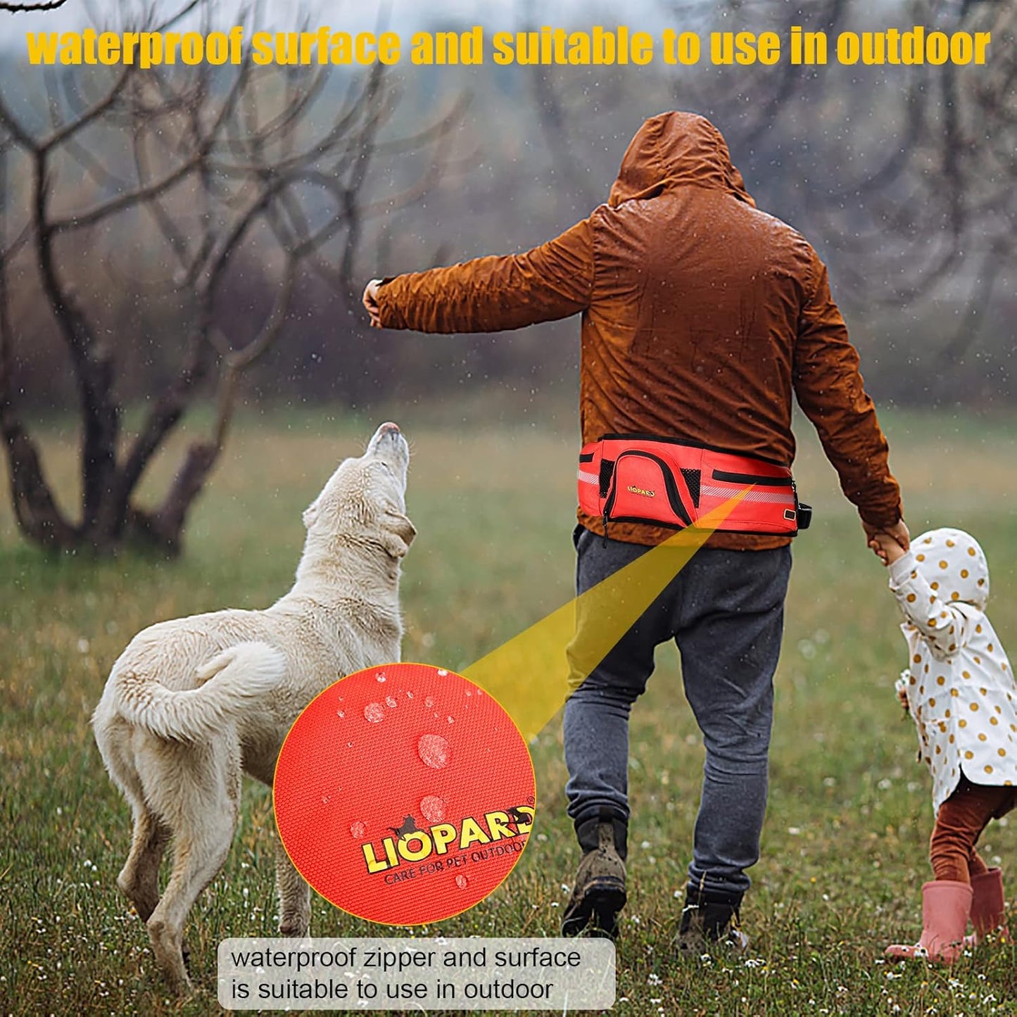 LIOPARD Dog Large Treat Bags Training Pouch Hands Free Waist Belt Puppy Small Waterproof Fanny Pack Pet Accessories Waste Bags with Dispenser for Travel Running Walking Hiking Agility (Orange)