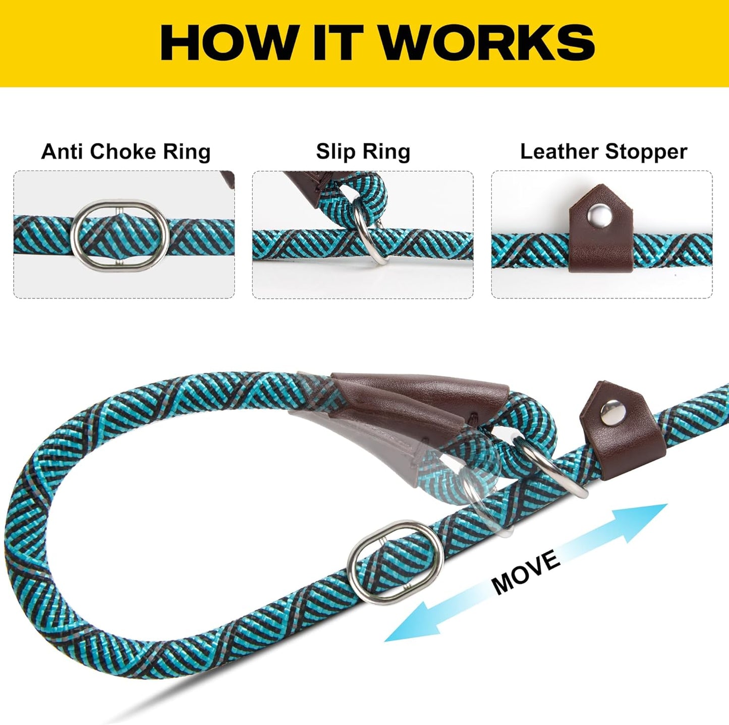 Fida Durable Slip Lead Dog Leash, 6 FT x 3/8" Heavy Duty Comfortable Strong Rope Slip Lead for Small Dogs and Puppies, No Pull Pet Training Lead with Highly Reflective(3/8", Blue)