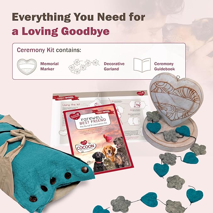 Cocoon® - Eco-Friendly Pet Burial & Cremation Ceremony Kit (Premium Wool) - Casket for Dogs and Cats – Size for Every Breed (Choose Size & Color) (XL, Teal Green)