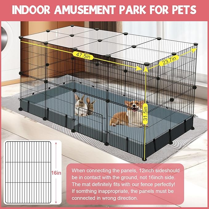 32 Panels Small Animal Playpen,47.5" x 23.7" x 31.5" Pet Playpen with Upgrade Waterproof Mat,C&C Cage for Guinea Pigs, Rabbit/Bunny Cage, Bunny/Puppy Play Pen, Indoor Outdoor Portable Metal Fence