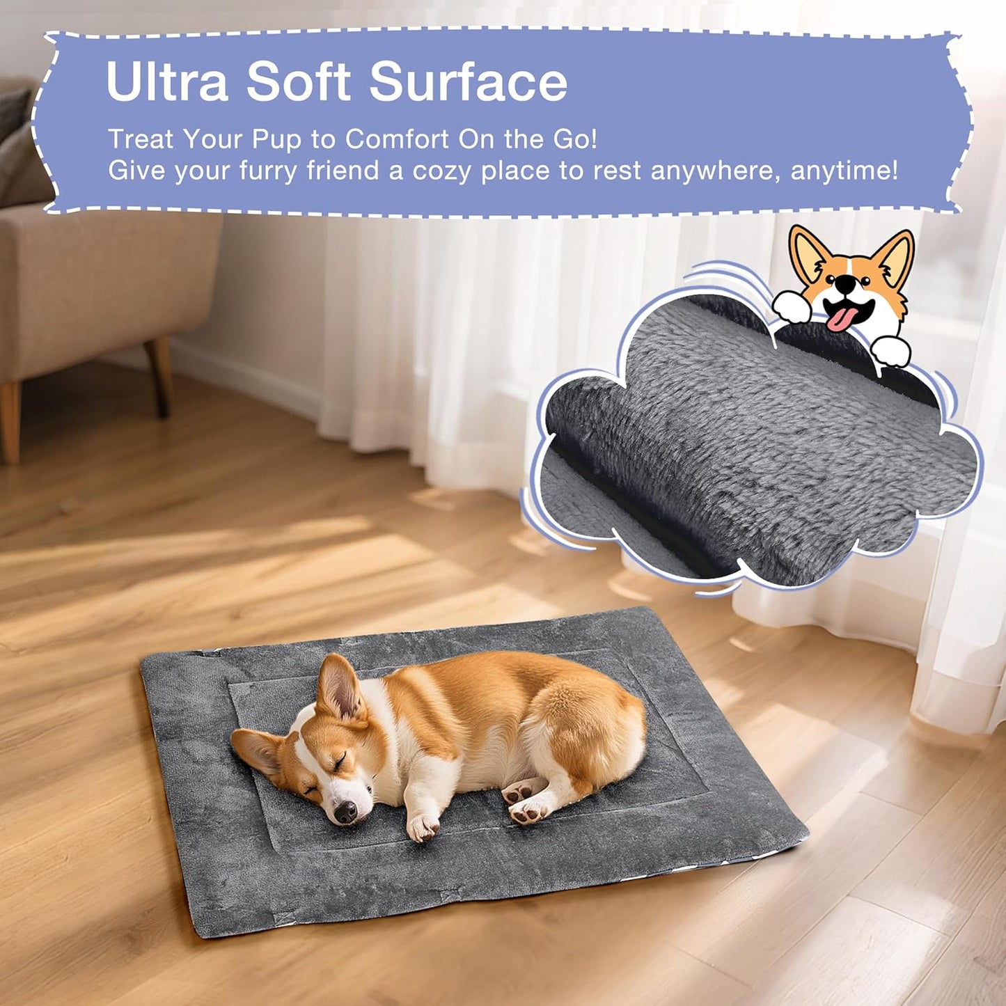 Catalonia Classic Waterproof Dog Mat, Portable Reversible Pet Travel Mat, Pet Cushion Pad with Handle for Small Medium Dogs Cats, Indoor or Outdoor, 127 x 70 cm, Gray Wavy