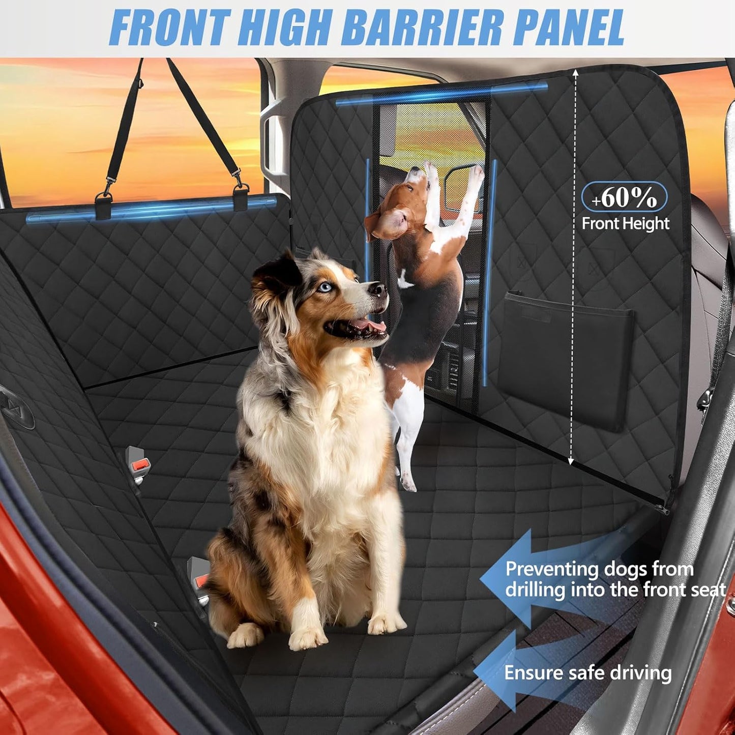 High Barrier Truck Back Seat Extender for Dogs, Hard Bottom Truck Dog Seat Cover Back Seat Holds 420lbs, Waterproof Pet Dog Hammock for Crew Cab Trucks F150, RAM1500, Sierra, Tundra, Silverado