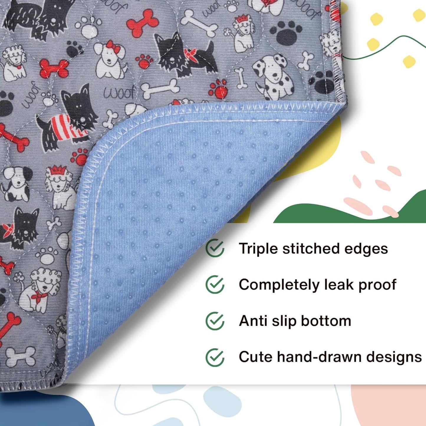 Caldwell's Pet Supply Co. 24x36 Potty Pads, Washable Pee Pads for Dogs, Reusable Pee Pad for Dogs, Puppy Potty Mat, Whelping Rug, Reusable Puppy Mat, Waterproof Rug for Dog, Medium (Set of 2)