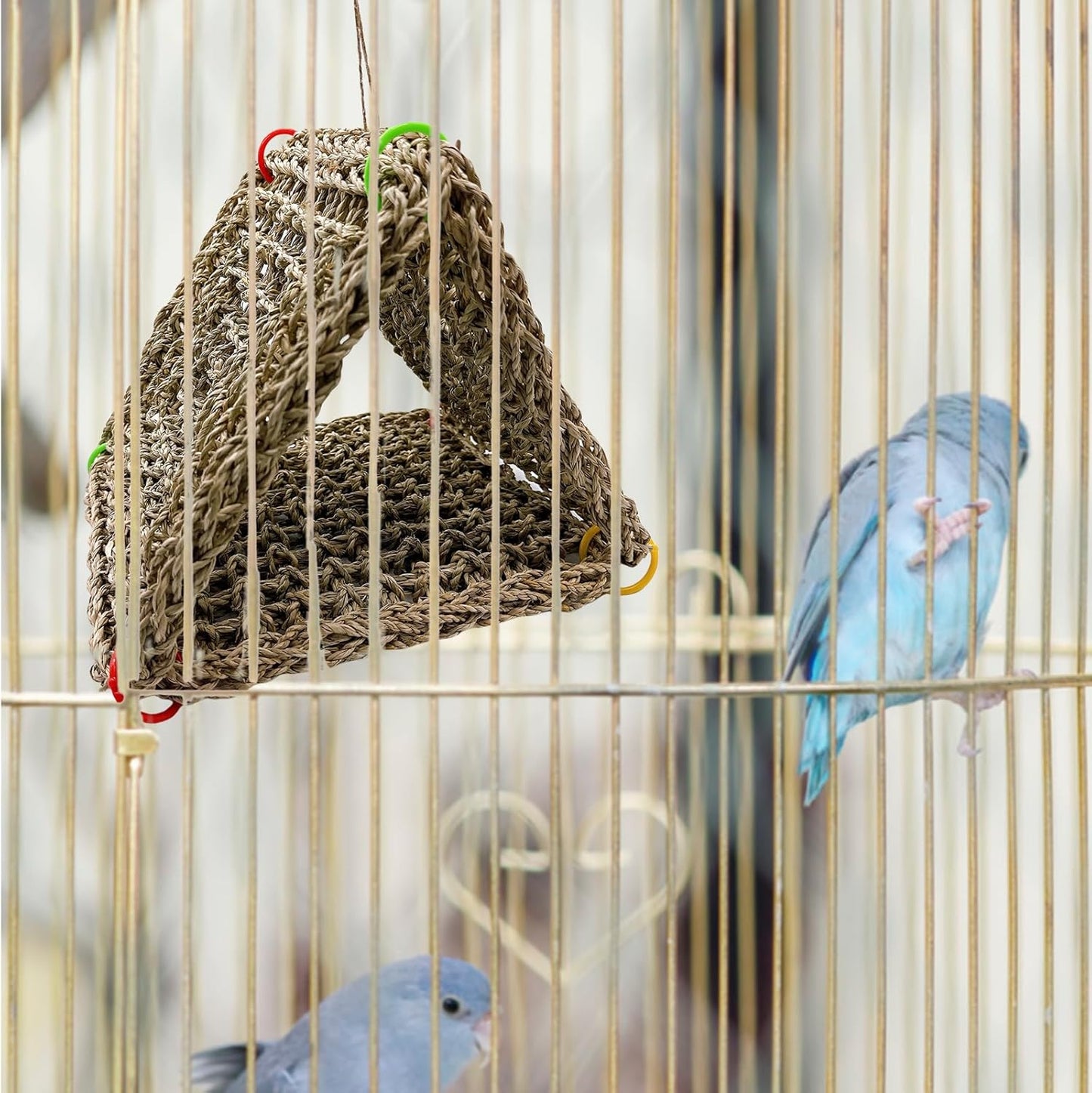 Tfwadmx Large Bird Seagrass Hammock Tent, 3Pcs 9.8x9.8in Seagrass Mat for Birds, Hanging Parrot Toys, Counre House Hut Hideout for Parakeets, Lovebirds, Budgies, Cockatiels