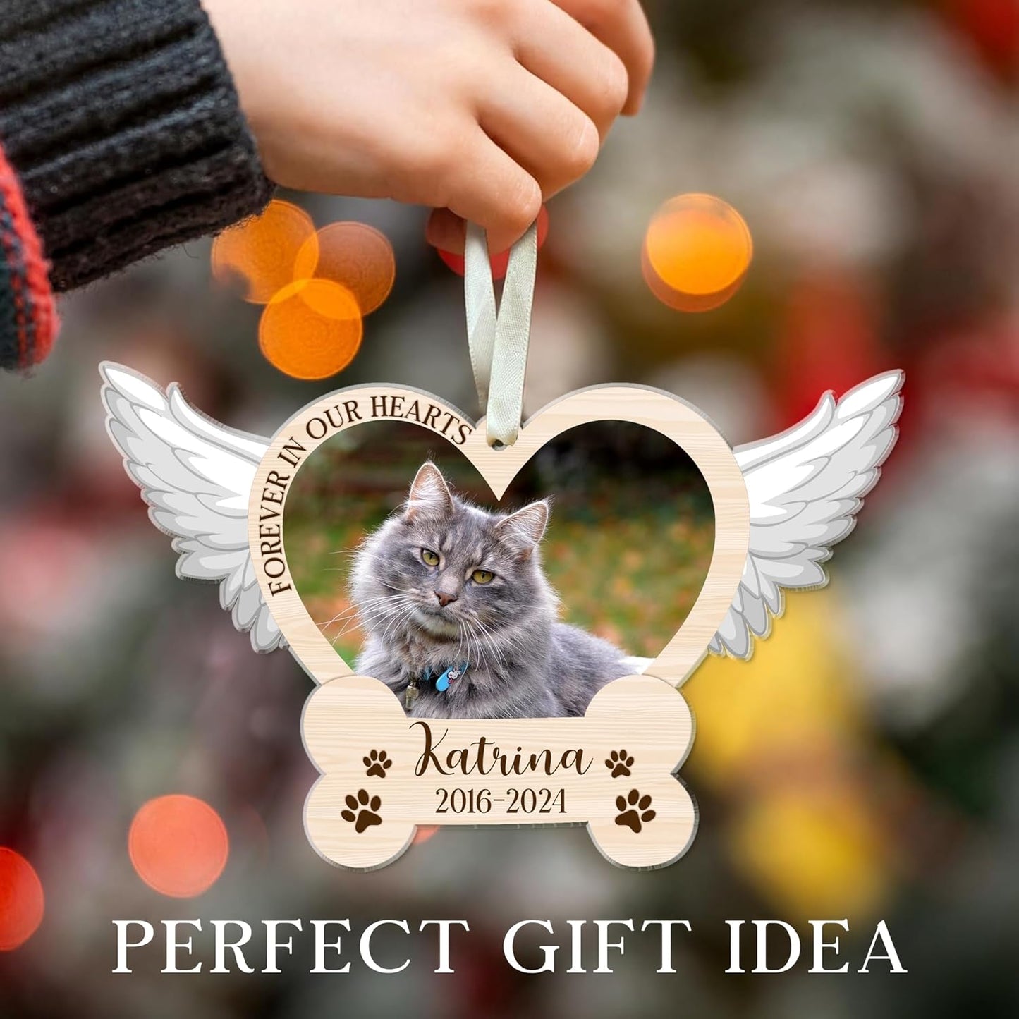 Personalized Wings Memorial Dog Christmas Ornaments - Forever in Our Hearts Acrylic Ornament for Your Loss Pet - Custom Photo, Name, Years (Wings Memorial Dog)