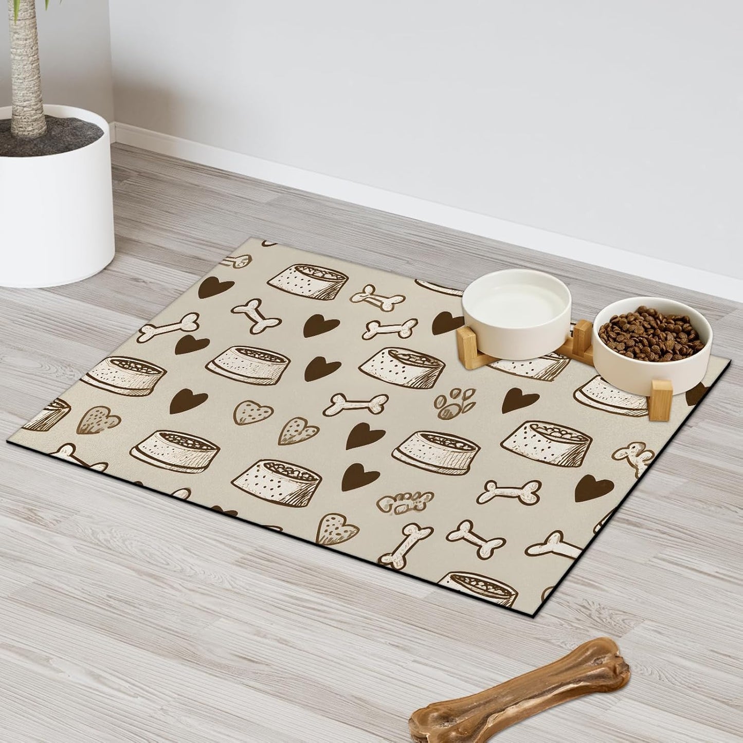 Dog Cat Food Mat,12"x20" Inches Rapid Absorbent Pet Feeding Mat,Pets Placemat Water Bowl Mats with Rubber Backing,No Stains Cat Dog Feeding Mats Indoor,Pet Accessories Supplies,Brown Dogs Paw