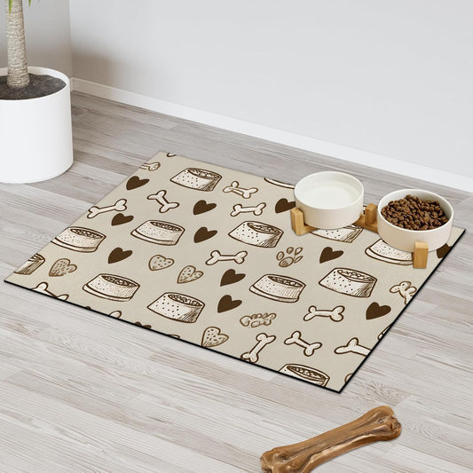 Dog Cat Food Mat,12"x20" Inches Rapid Absorbent Pet Feeding Mat,Pets Placemat Water Bowl Mats with Rubber Backing,No Stains Cat Dog Feeding Mats Indoor,Pet Accessories Supplies,Brown Dogs Paw