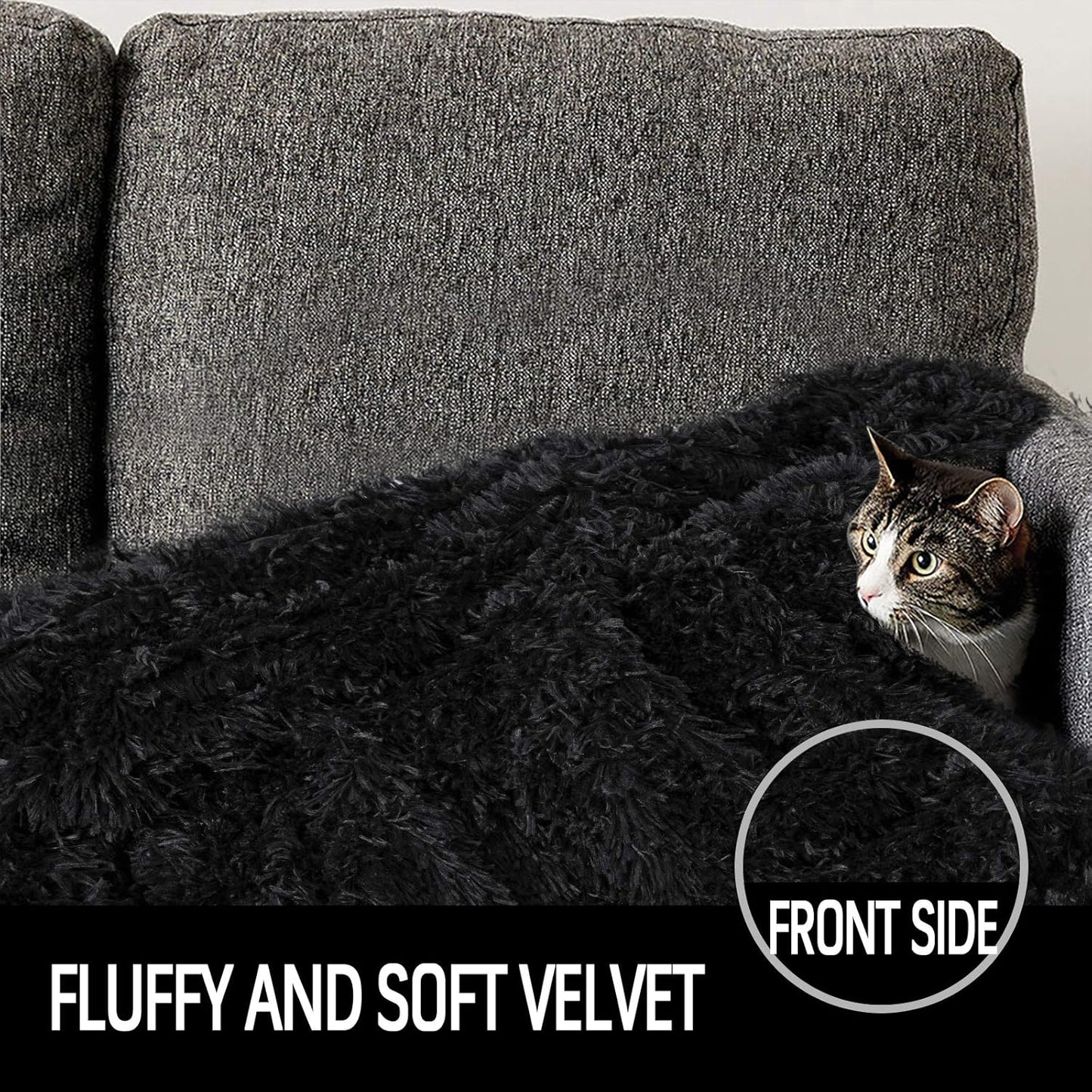 LOCHAS Luxury Fluffy Dog Blanket, Extra Soft and Warm Sherpa Fleece Pet Blankets for Dogs Cats, Plush Furry Faux Fur Puppy Throw Cover, 40''x60'' Black