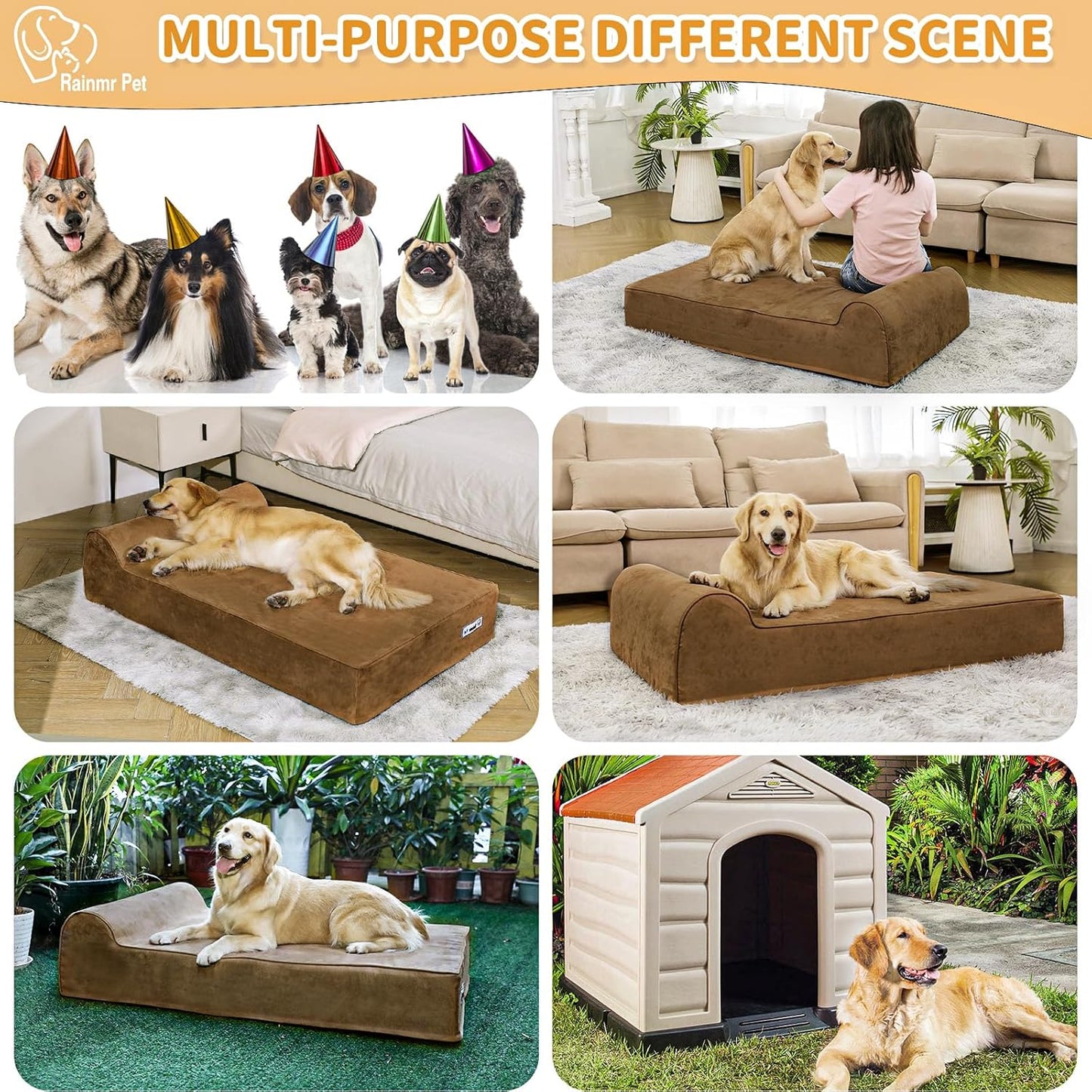 Orthopedic Dog Beds for Large Dogs, Memory Foam Dog Beds with Waterproof Liner, Chew Proof Microsuede Cover, Removable and Washable, Nonskid Bottom, 52"x36"x7" Chocolate