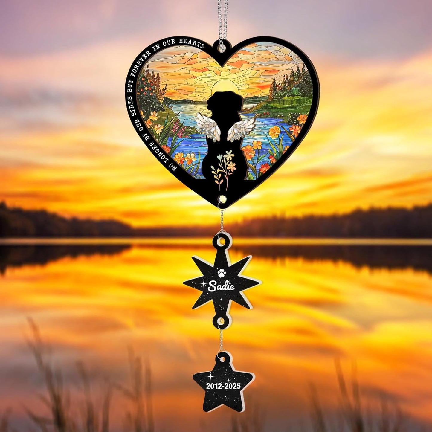 Personalized Dog Memorial Suncatcher – Custom Multiple Dogs with Names, Breeds & Backgrounds, Loss of Dog Sympathy Gift, Pet Remembrance Keepsake, Gift for Dog Lovers