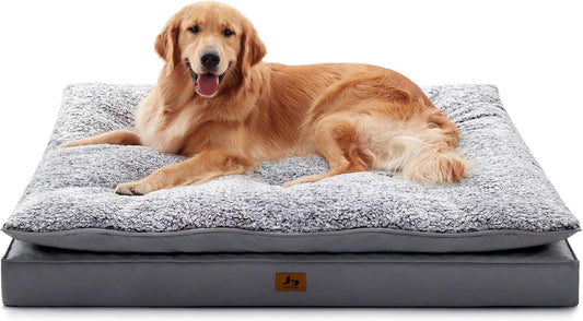 Orthopedic Dog Bed for Ctrate, Waterproof PillowTop Pet Bed for Medium Large Size Dogs, Egg-Crate Foam Dog Crate Mat with Removable Washable Cover, 2-Layers Kennel Pad 47"L x 39"W, Dark Grey