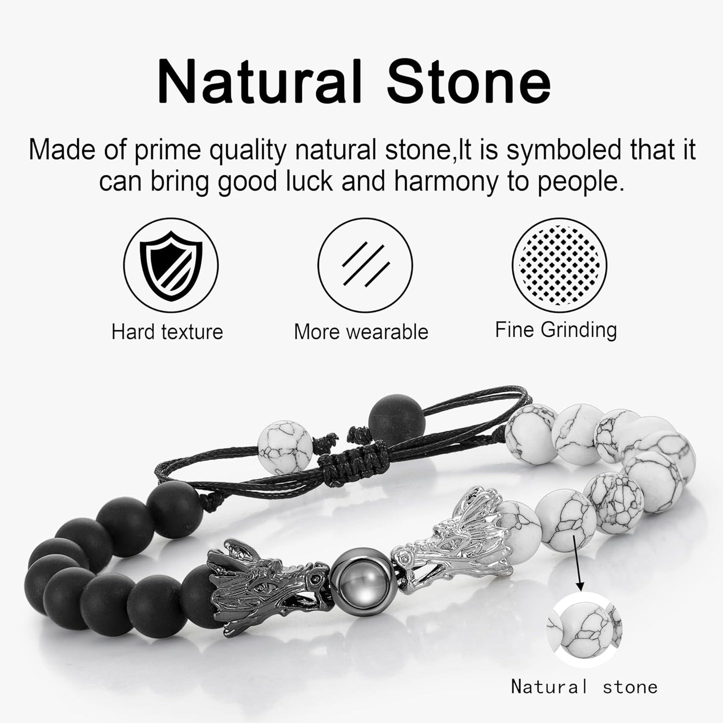 EMIRISTIC Custom Photo Bracelet - Personalized Picture Natural Stone Cuban Chain Bracelet - Any Special Day Gifts