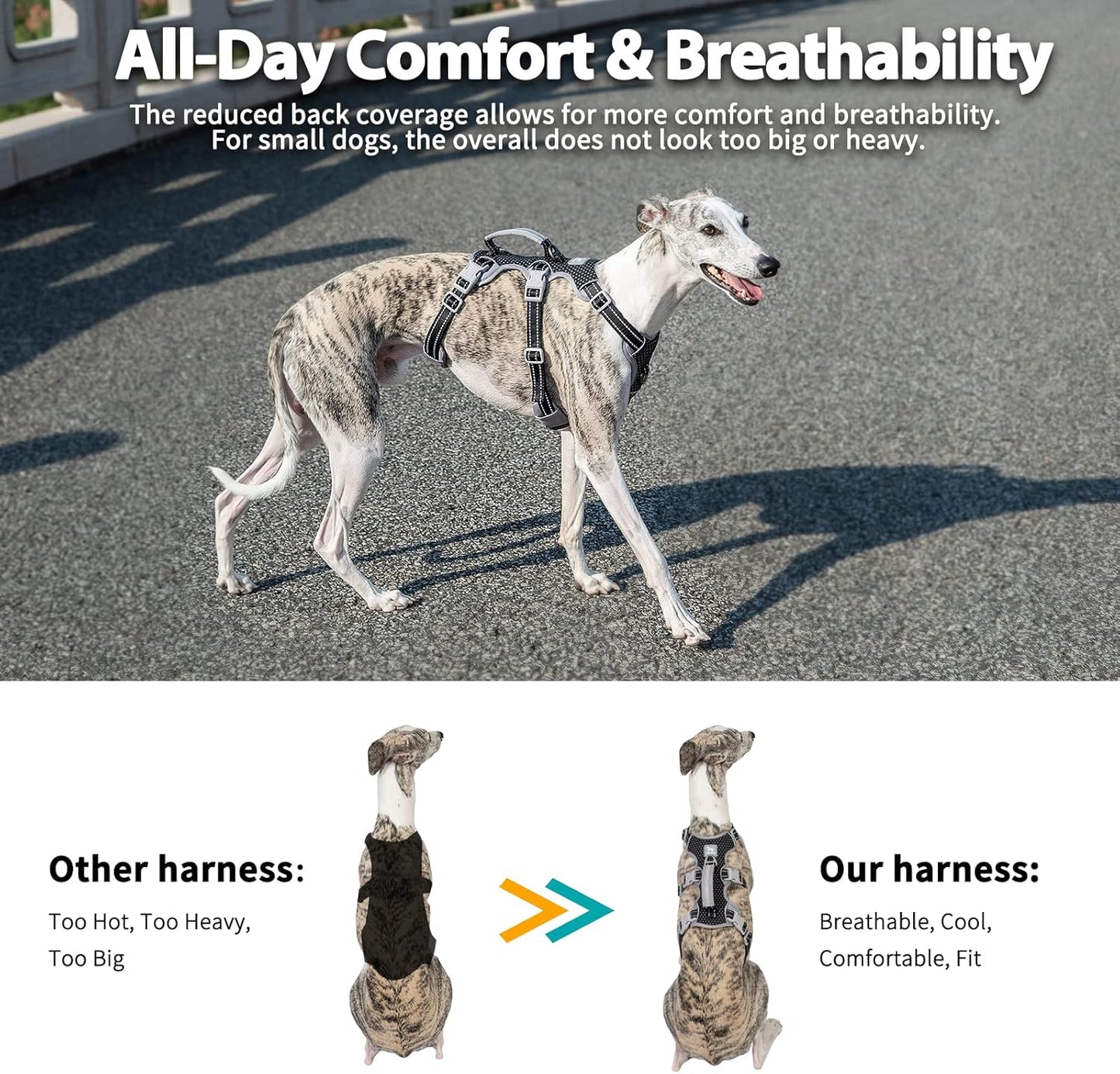 Huntboo Escape Proof Harness, No Slip Dog Harness Escape Proof, Fully Reflective Harness with Handle, Breathable, Durable, Adjustable Vest for Medium Dogs Walking and Training Gear (Black, M)