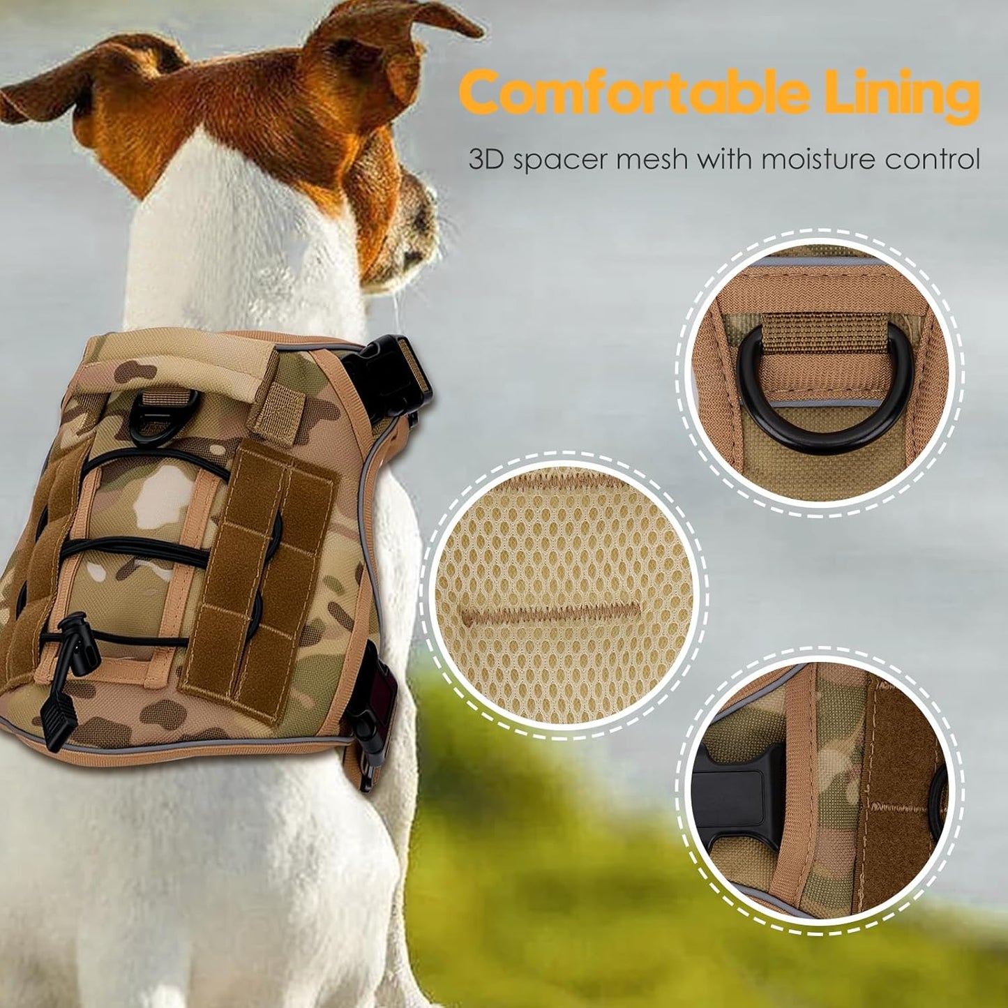 Heavy-Duty Tactical Dog Harness for Large Dogs, No Pull Adjustable Reflective Pet Vest with Molle System, K9 Military-Grade Control for Service Training, Outdoor & 10+ Breeds, Desert Camo, Medium