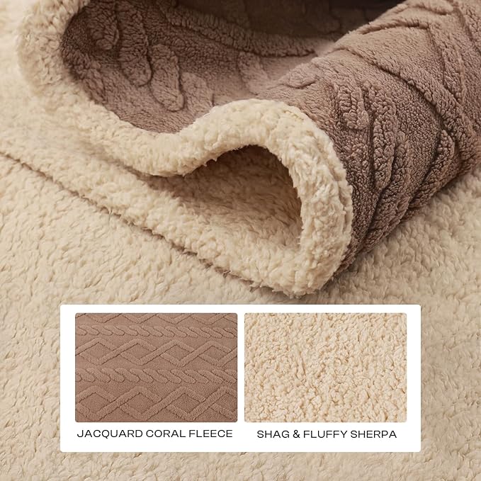 Waterproof Pet Blanket, Liquid Pee Proof Dog Blankets for Sofa Bed Couch, Reversible Sherpa Fleece Furniture Protector Cover for Small Medium Large Dogs Cats,Khaki Medium（57" x 40"）