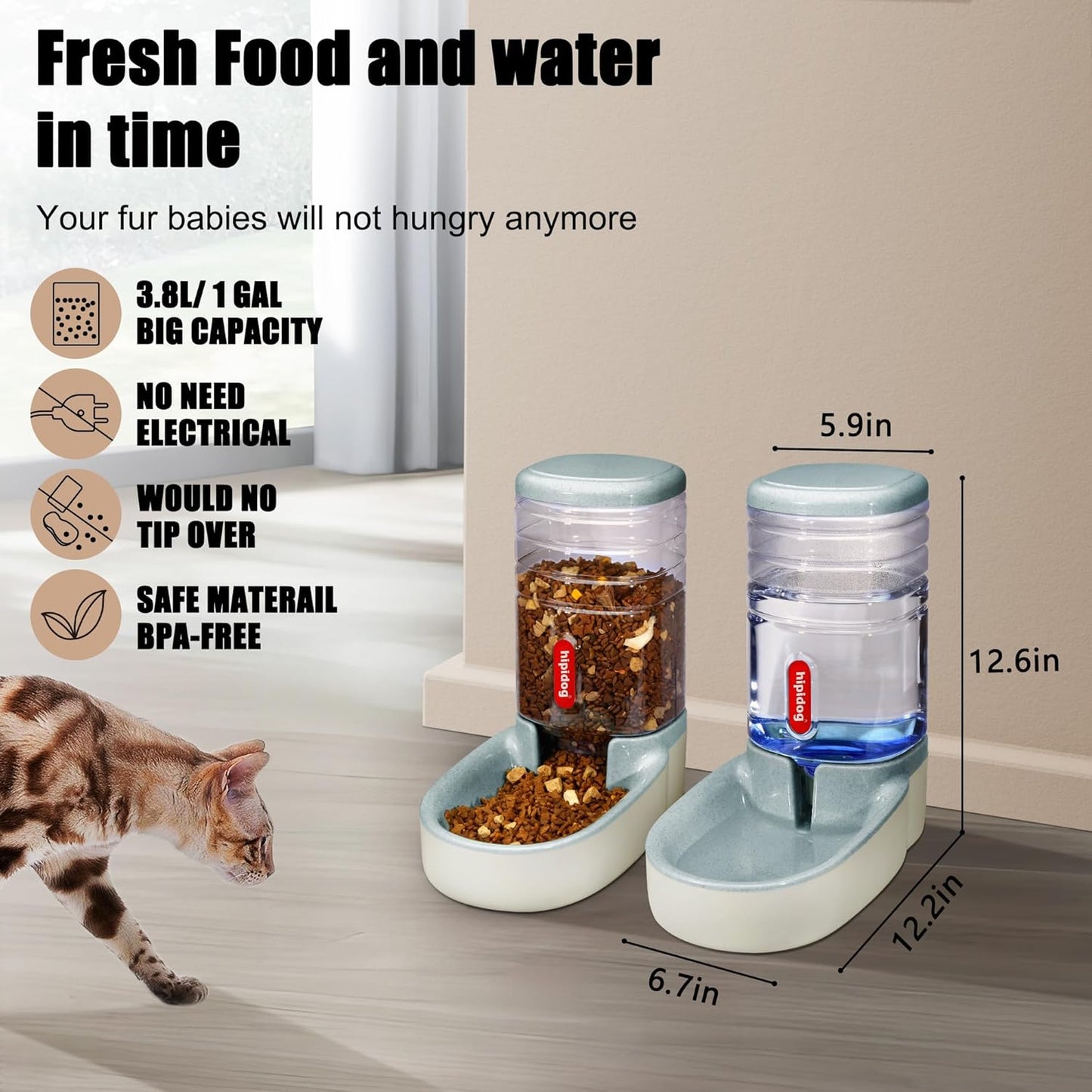 Automatic Pet Feeder Small&Medium Pets Automatic Food Feeder and Waterer Stainless Steel Bowls Set 3.8 L, Travel Supply Feeder and Water Dispenser for Dogs Cats Pets Animals (Pink)