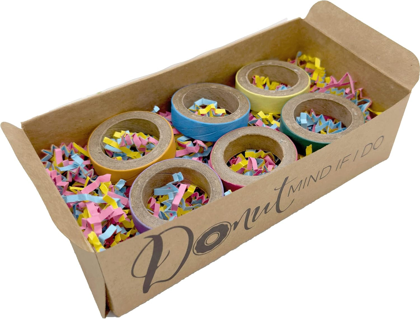 by M&M 6001 Donut Mind If I Do Beak Box - Colorful Compressed Cardboard Donuts, Brightly Colored Crinkle Paper, Delightful Real Donut Box, Delightful Bird Foraging Party