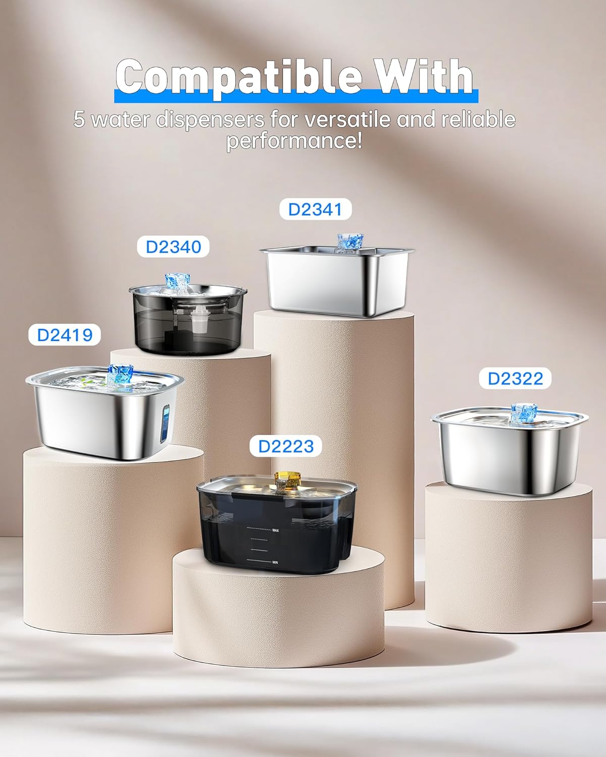 Dog Water Fountain Pump Replacement for 3 Gal Stainless Steel Large Pet Fountain Dispenser, Replacement Water Pump for Large Dogs for D2341, D2322, D2223, D2419, Easy to Clean & Quiet & Powerful