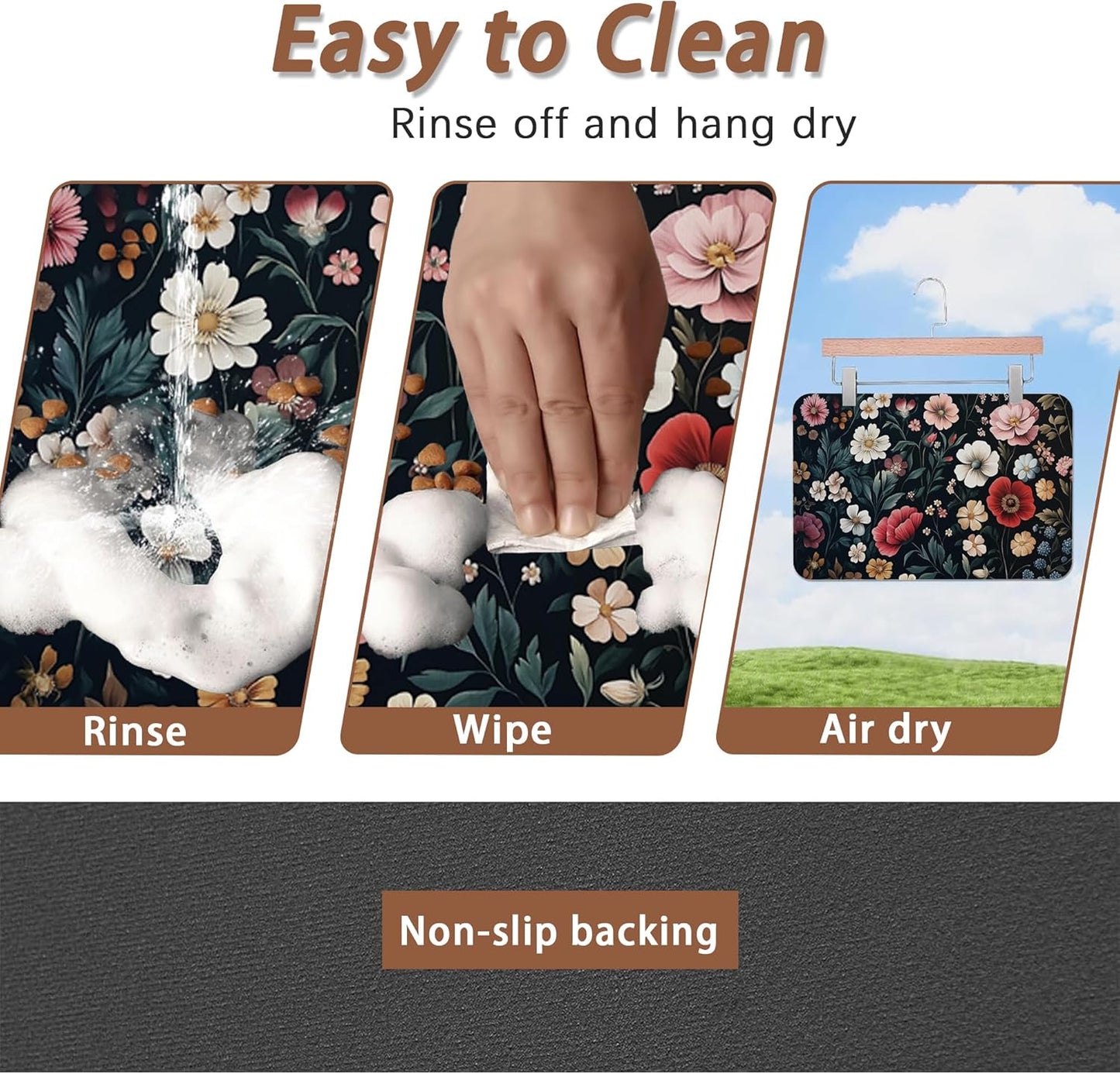 Floral Boho Dog Cat Food Mat,Pink Flower Vintage Absorbent Pet Feeding Mat with Rubber Backing,Non-Slip Water Bowl Placemat,Indoor Pet Accessories Supplies 16"x24"