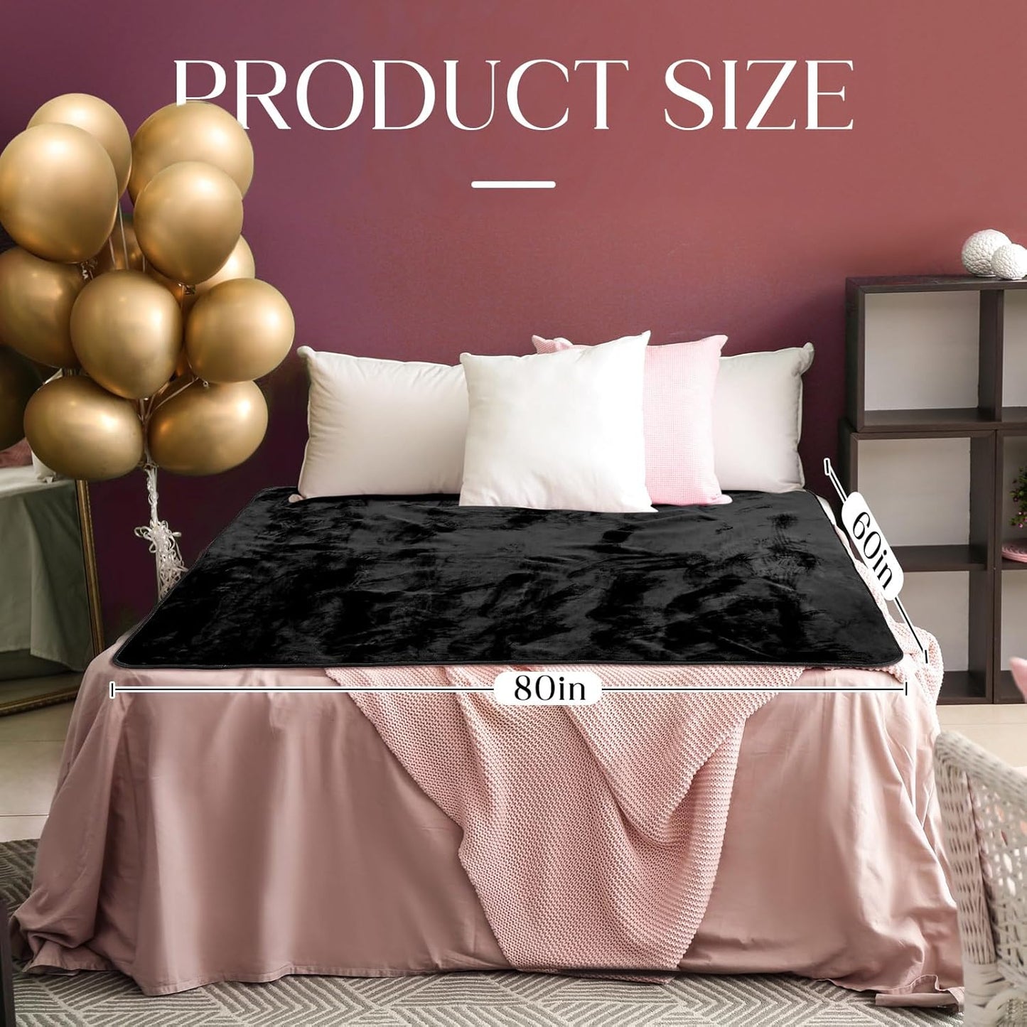 Love Black Waterproof Bed Blanket, Twin Size 80'' x 60'' Double Side Leakproof Reversible Sherpa Flannel Fleece 3 Layer Lightweight Blanket, Absorbs 50oz
