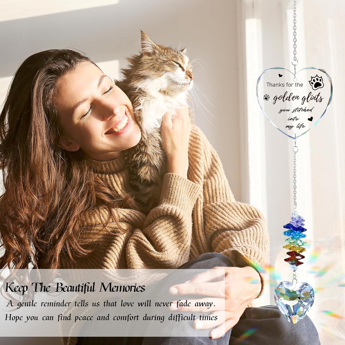 Dog Memorial Gifts for Loss of Dog, Pet Memorial Suncatcher, Pet Sympathy Gifts, Heart Shaped Suncatcher with Personalized Words, Remembrance Bereavement Gift for Loss of Dogs Cats