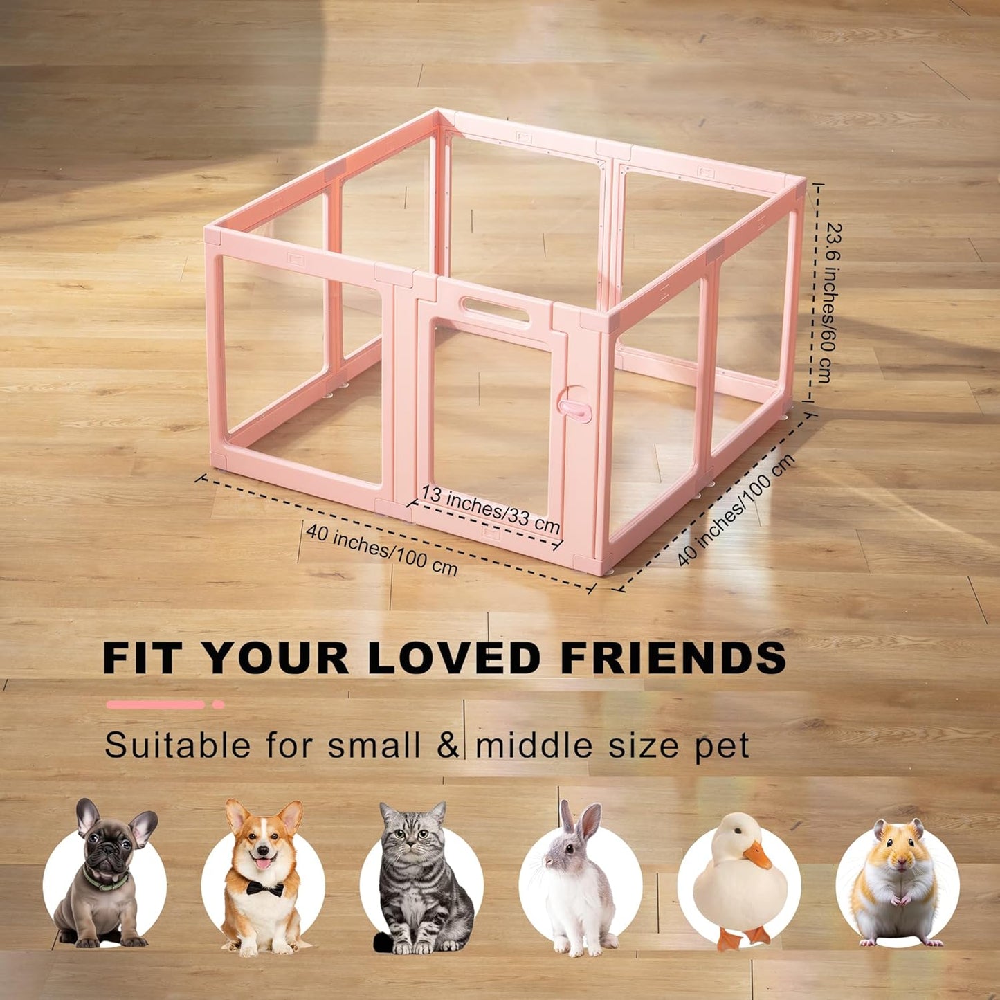 Clear Acrylic Dog Playpen Indoor, Puppy Cat Small Pet Play Pen, Pet Cat Foldable Playpen for Rabbits, Dog Fence Crate Kennel Whelping Cage (Pink, 8 Panel)