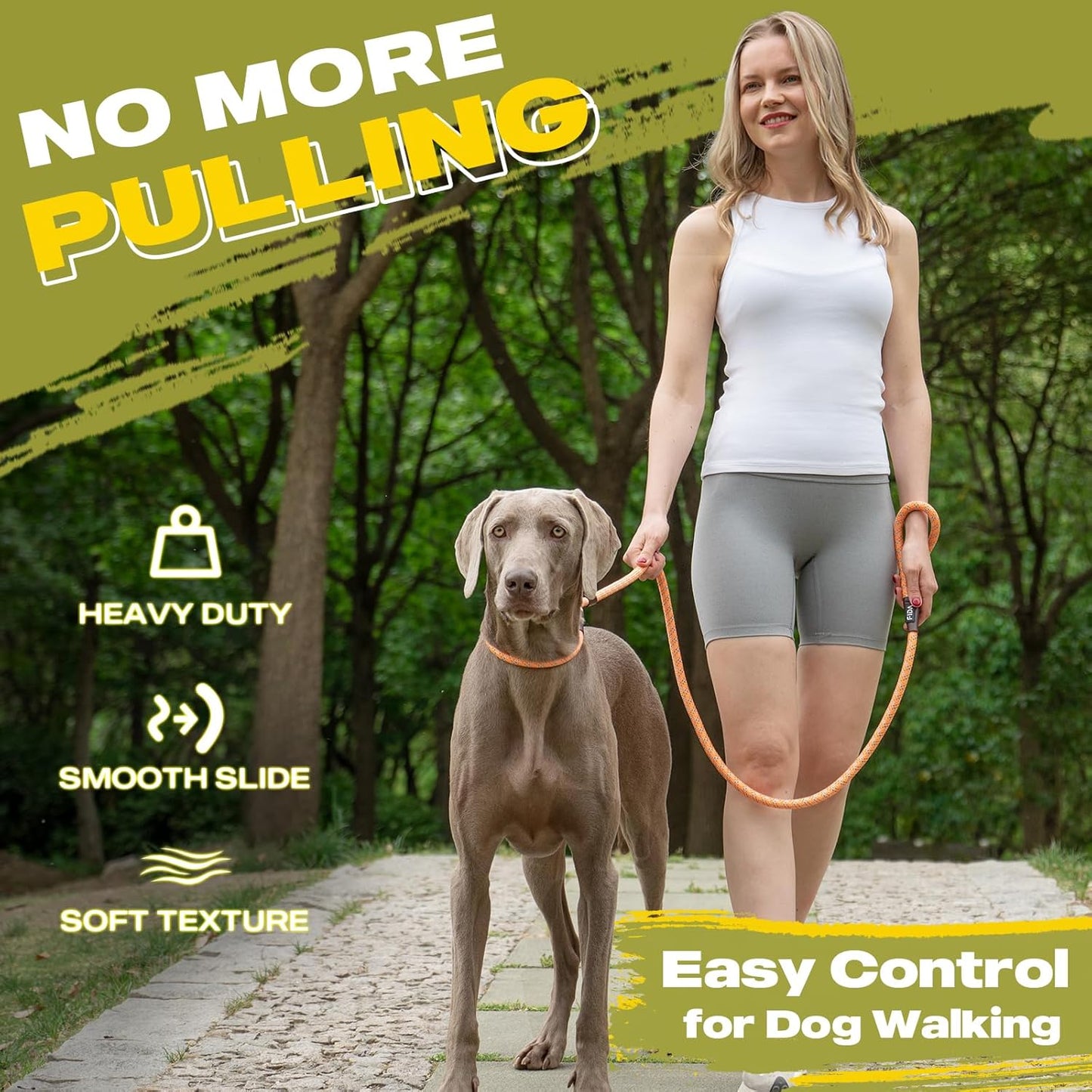 Fida Slip Leads for Dogs, 4 FT x 1/2" Dog Leash Heavy Duty Comfortable Strong Rope Lead for Large, Medium Dogs, No Pull Pet Training Leash with Highly Reflective,Orange