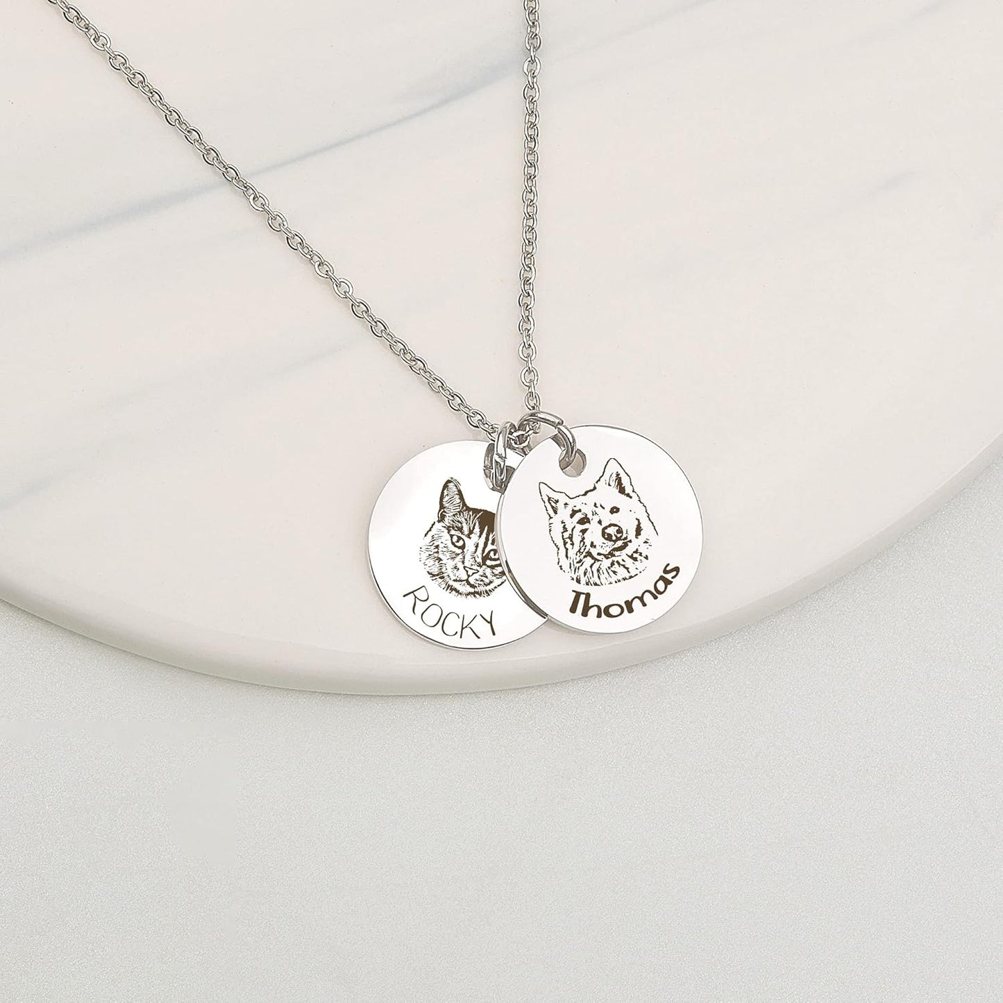 Anavia Personalized Pet Portrait Necklace, Handmade Memorial Jewelry Gift, Custom Round Disc Photo Engraved Necklace for Animal Lovers, Dog Mom, Dog Dad