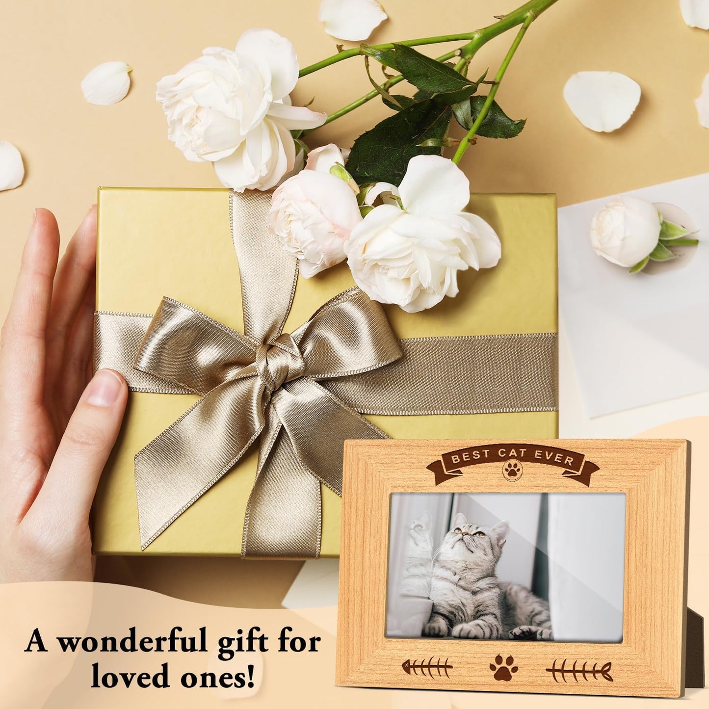 Best Cat Ever Picture Frame, 4x6 Wood Photo Frame, Gift for Pet Lover Owner, Picture Photo Frames for Desk Decor, Memorial Cat Keepsake -56