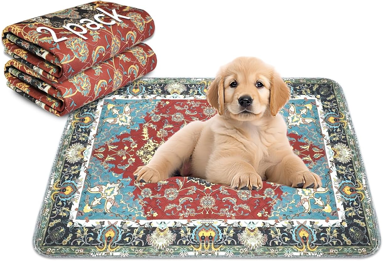 Pee Pads for Dogs Washable, 2 Pack 18'' x24'' Waterproof Non-Slip Puppy Pad with Fast Absorbent, Reusable Rug for Training Travel Whelping Housebreaking Incontinence Crate